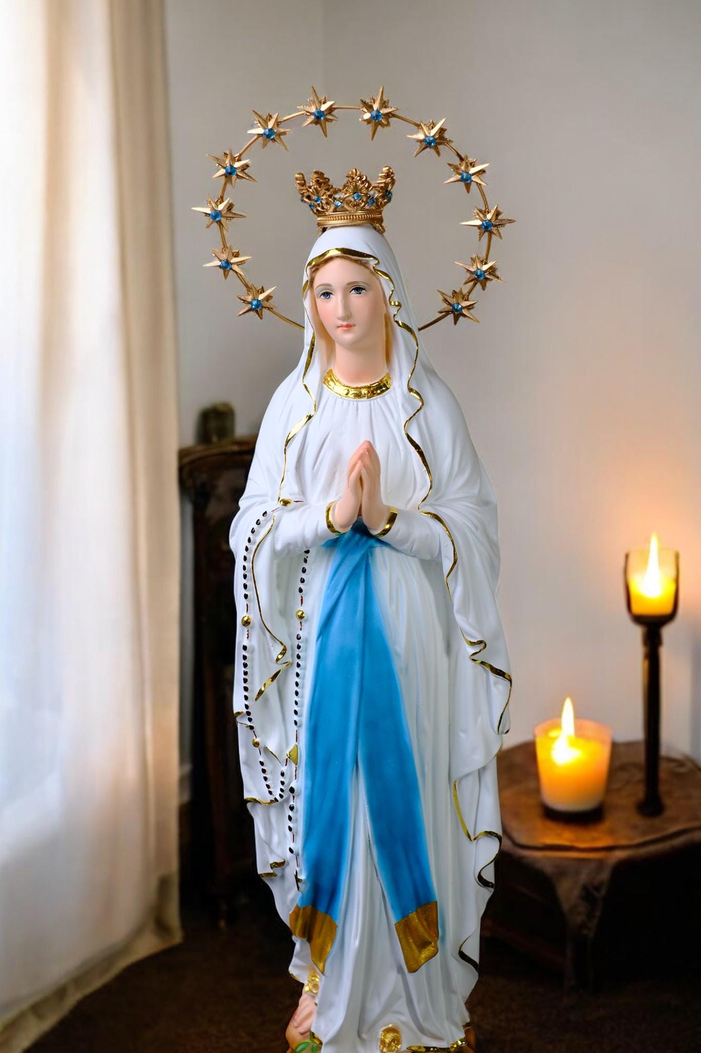 Handmade Our Lady of Lourdes Statue | Catholic Marian Art (48cm) __etsy:7436719214
