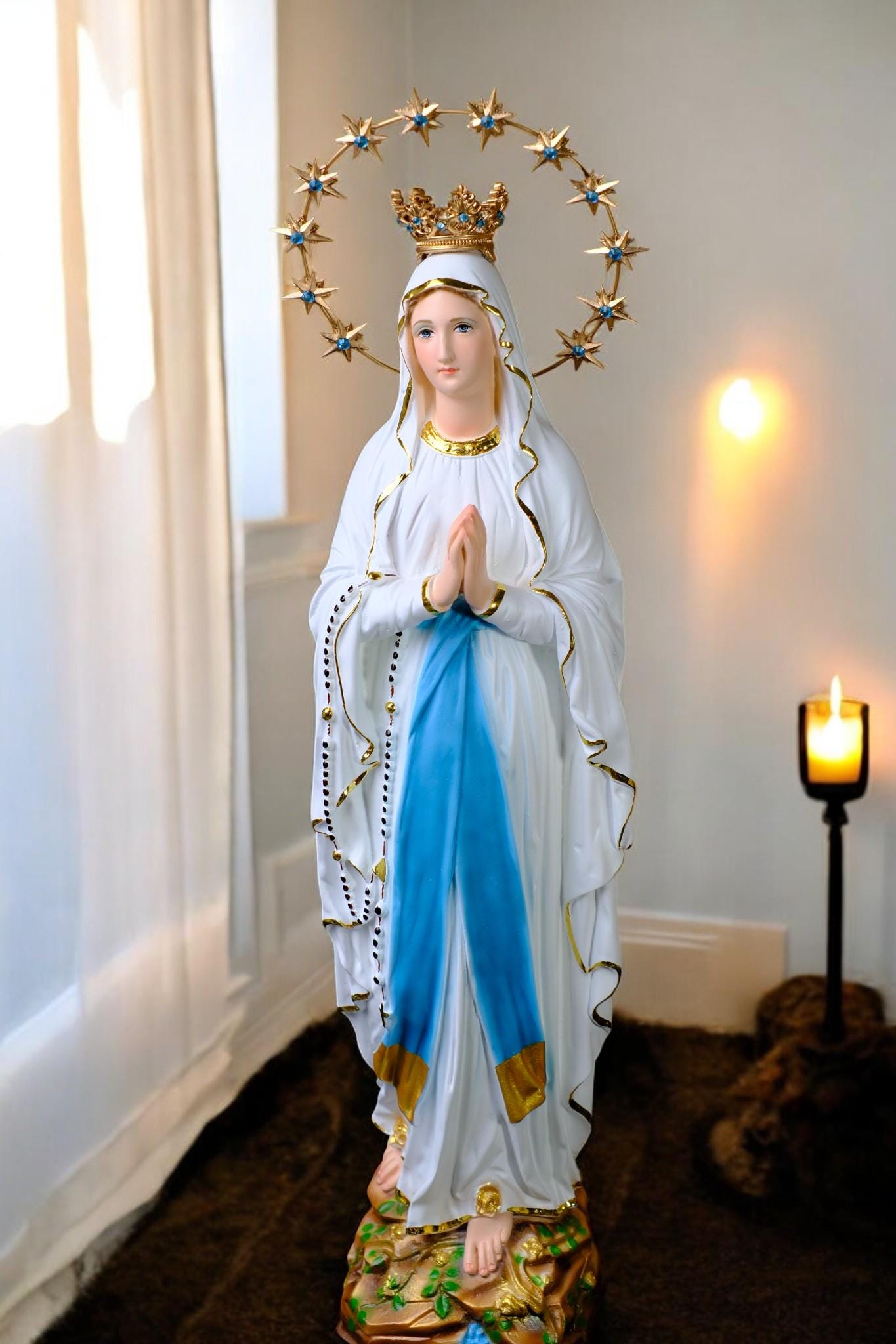 Handmade Our Lady of Lourdes Statue | Catholic Marian Art (48cm) __etsy:7436719216