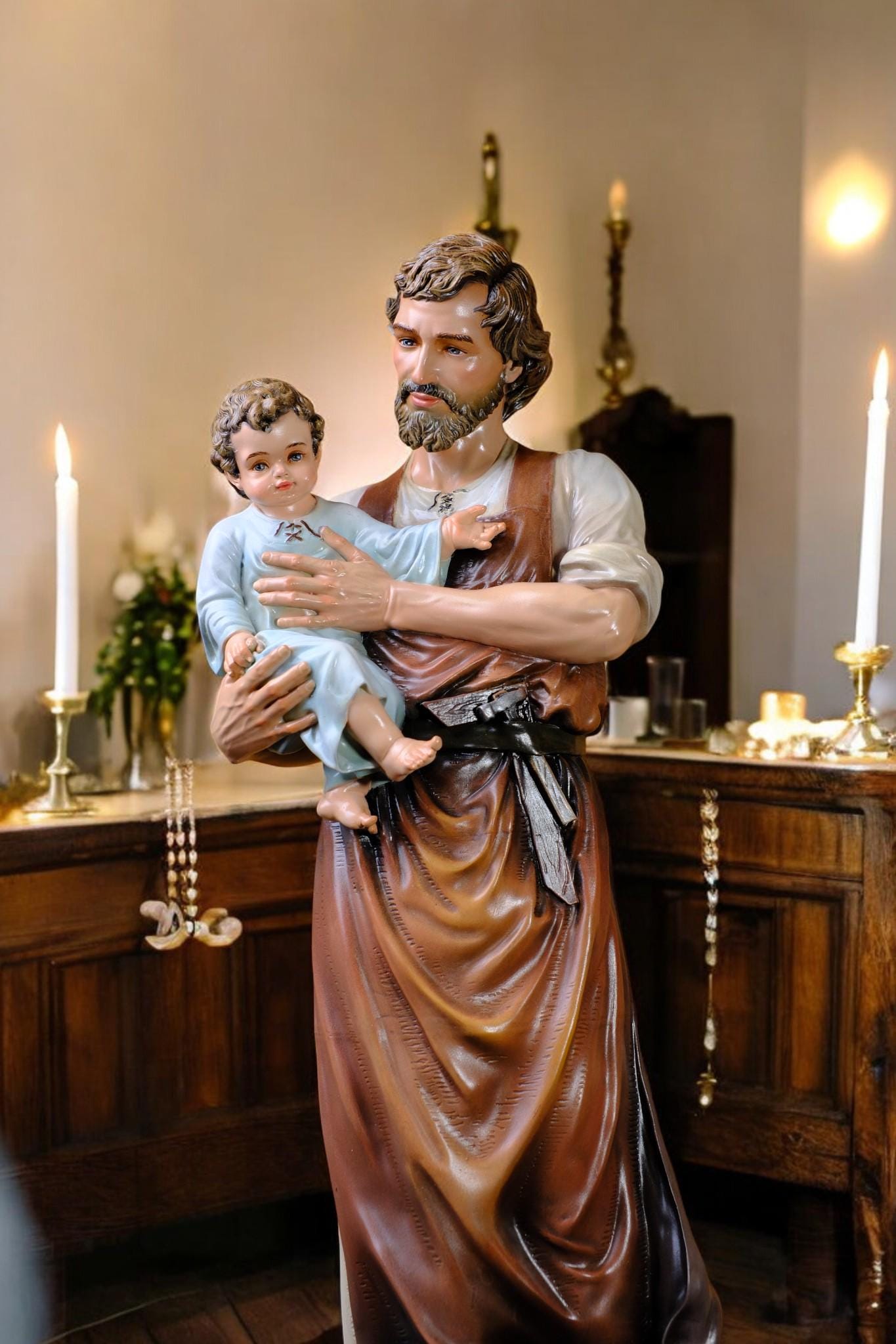 Handmade Saint Joseph and Child Jesus Statue | Hand-Painted Catholic Figurine (53cm) (etsy image id: 7453790207)