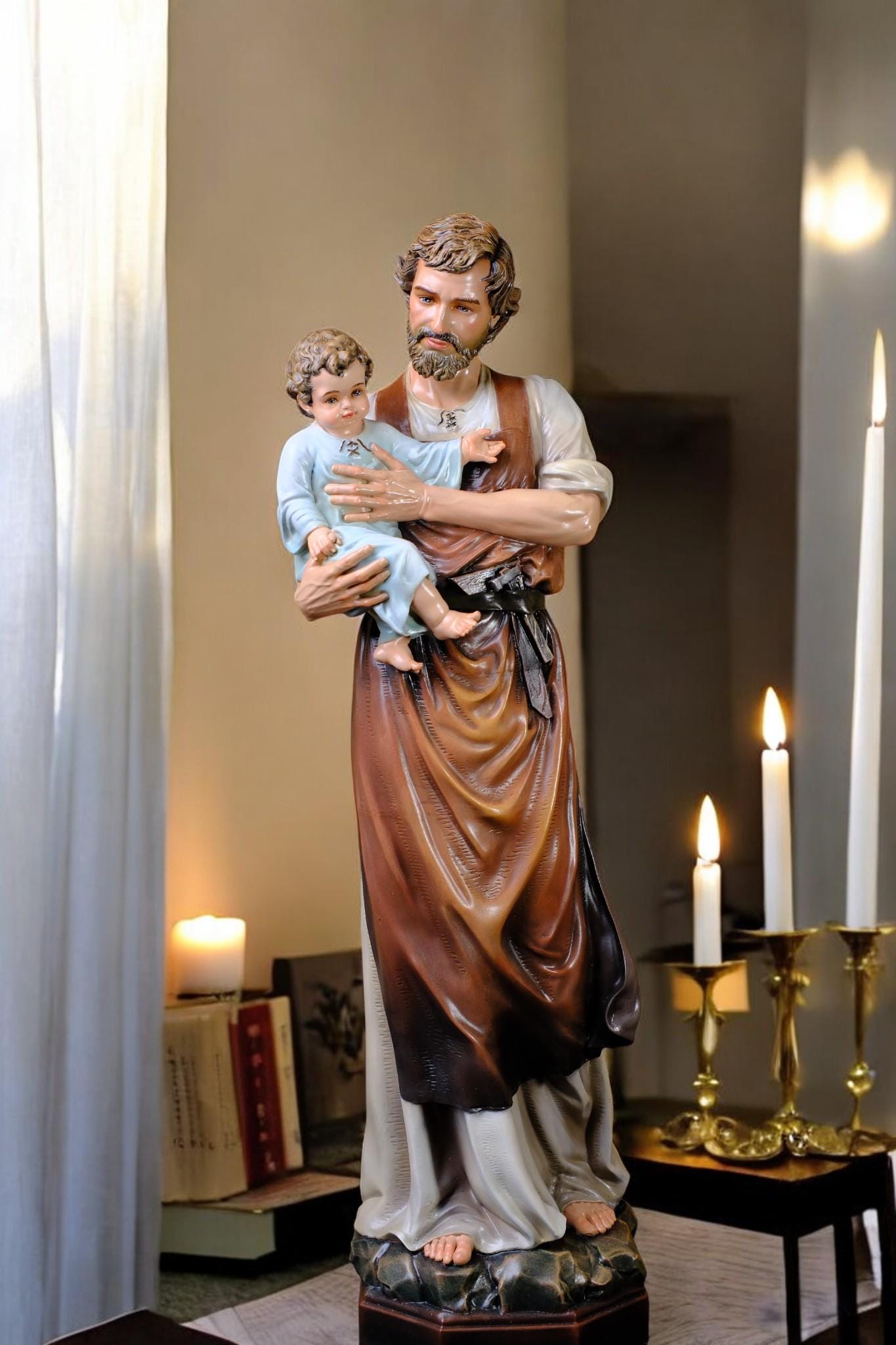 Handmade Saint Joseph and Child Jesus Statue | Hand-Painted Catholic Figurine (53cm) (etsy image id: 7453790209)