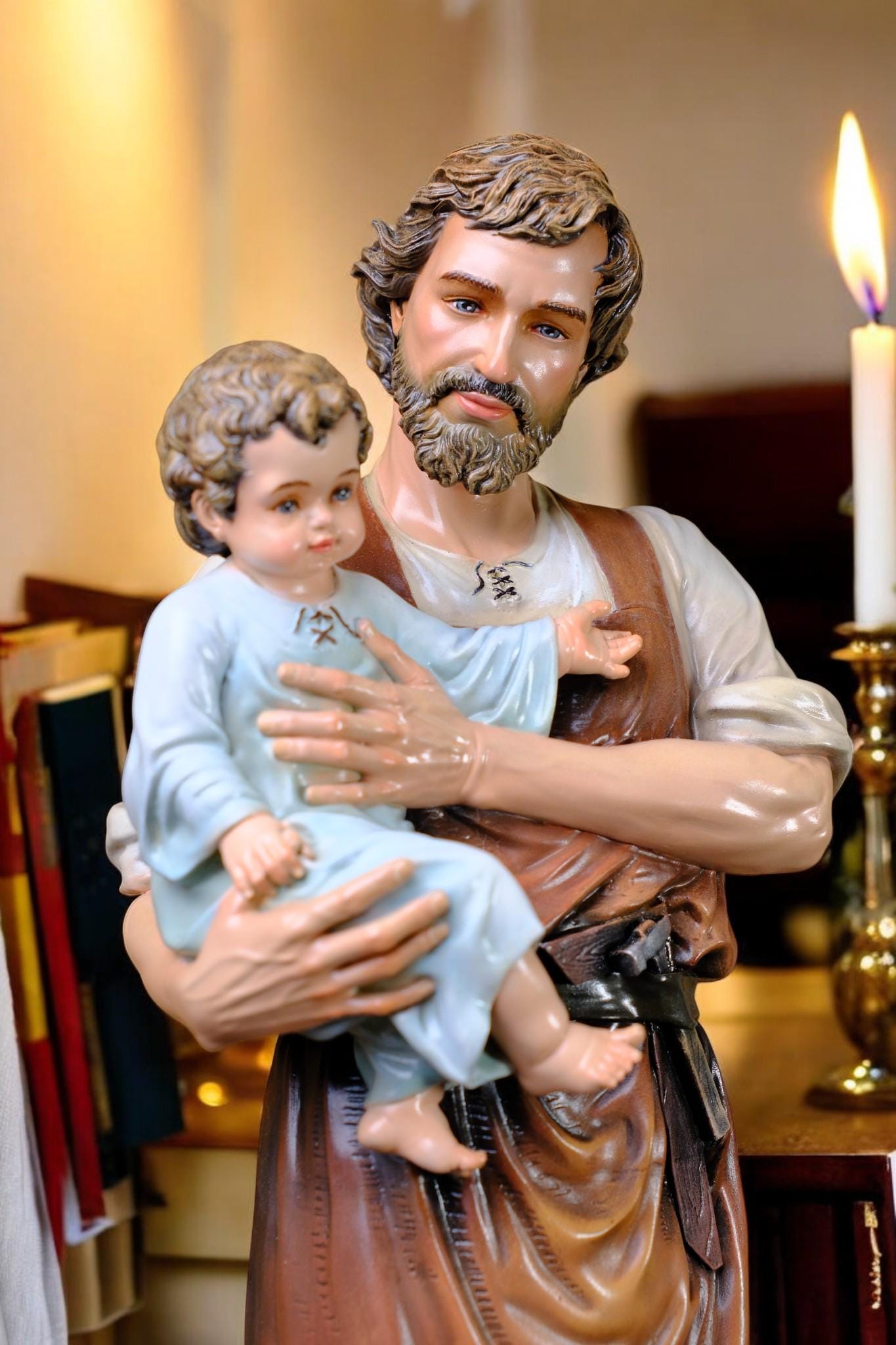Handmade Saint Joseph and Child Jesus Statue | Hand-Painted Catholic Figurine (53cm) (etsy image id: 7453791097)