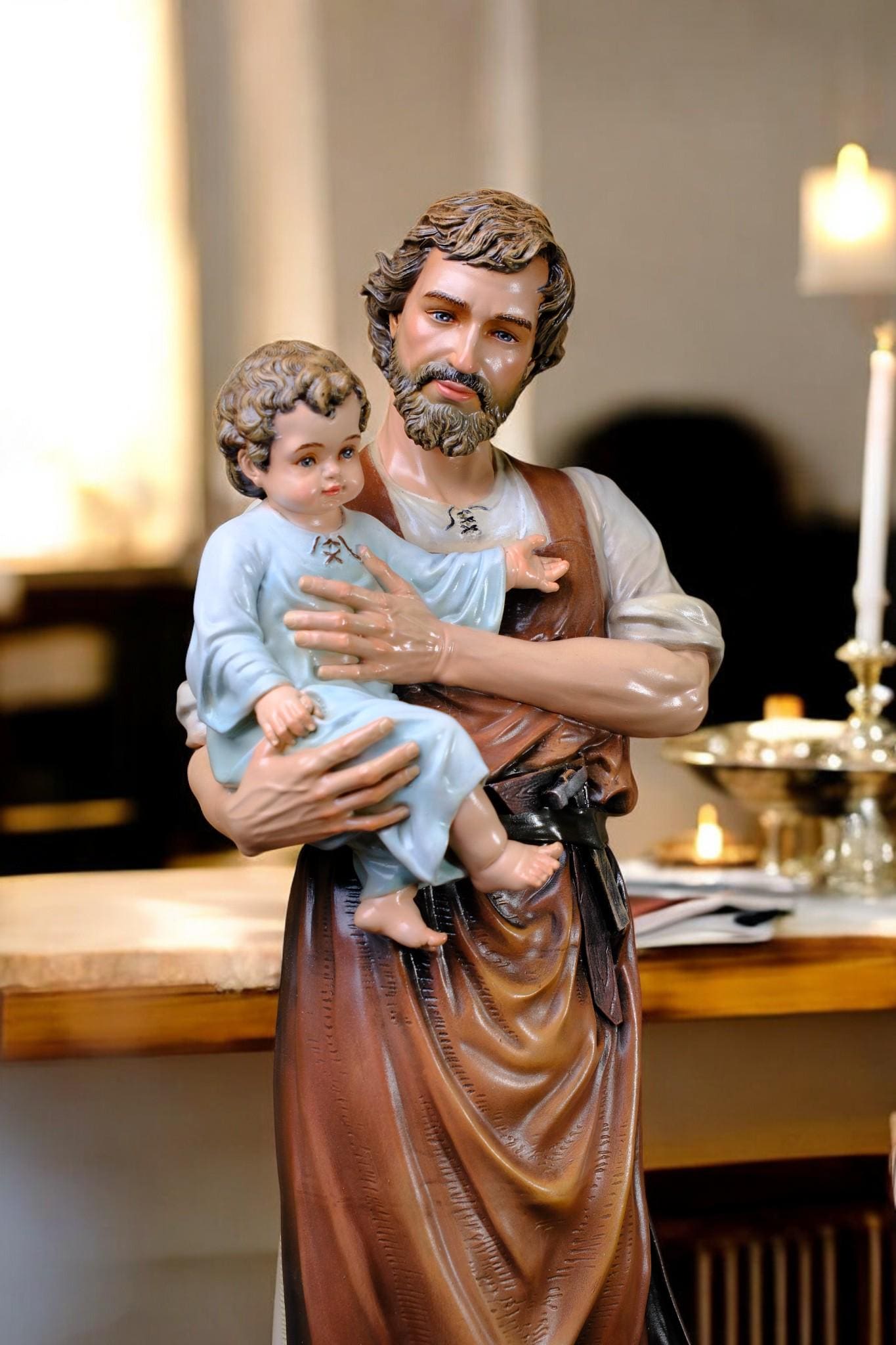 Handmade Saint Joseph and Child Jesus Statue | Hand-Painted Catholic Figurine (53cm) (etsy image id: 7453792207)