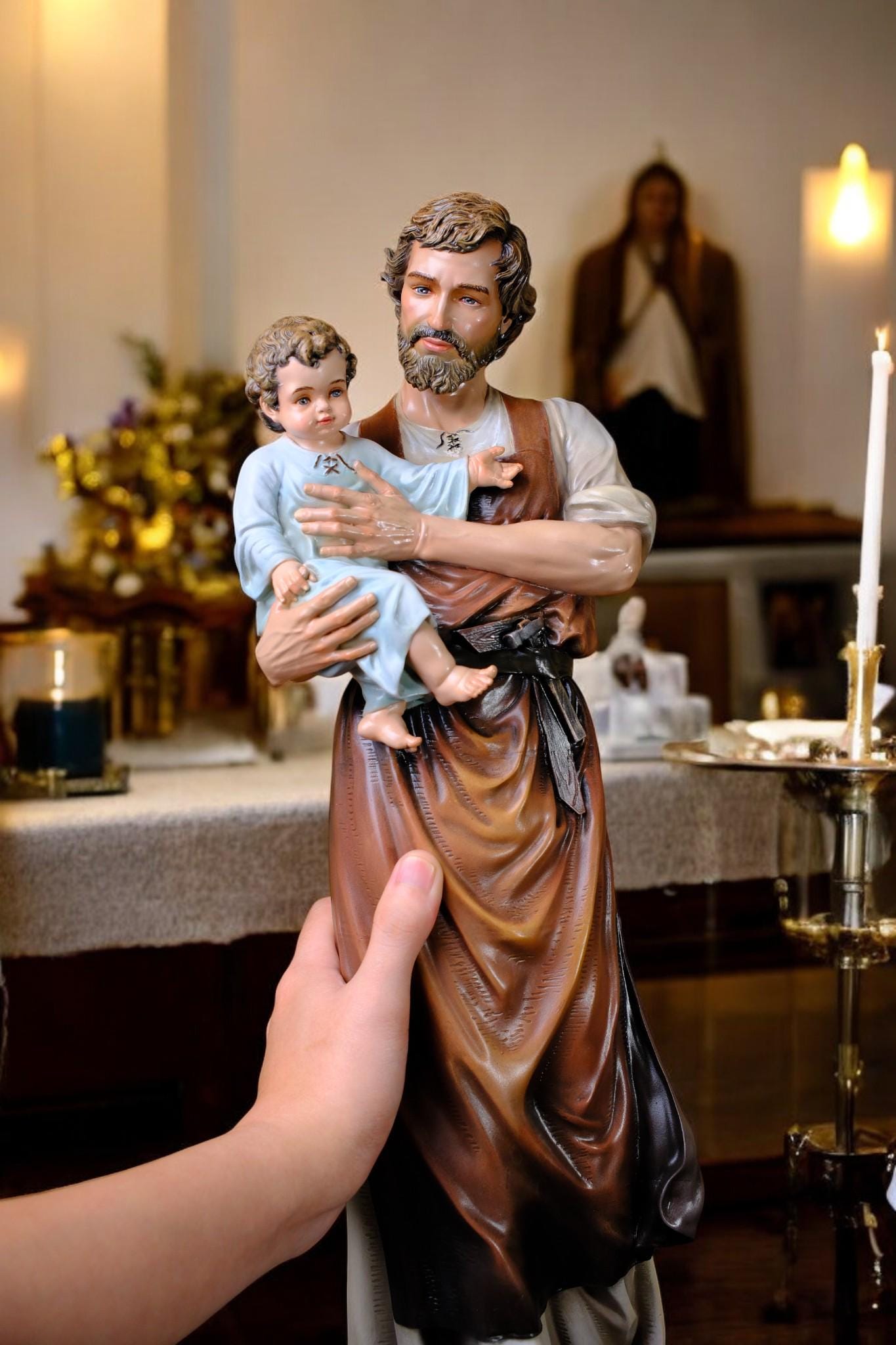 Handmade Saint Joseph and Child Jesus Statue | Hand-Painted Catholic Figurine (53cm) (etsy image id: 7453793727)