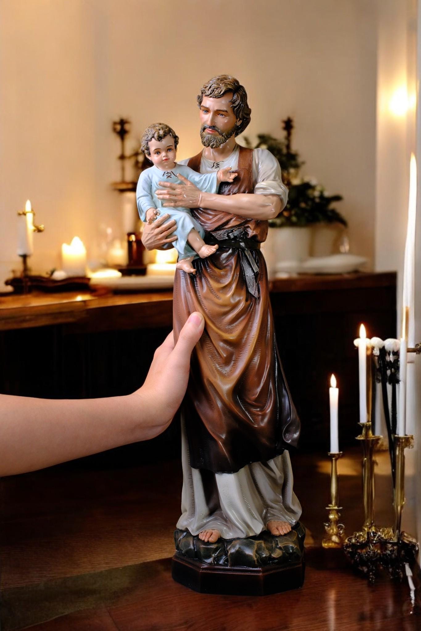 Handmade Saint Joseph and Child Jesus Statue | Hand-Painted Catholic Figurine (53cm) (etsy image id: 7453793729)