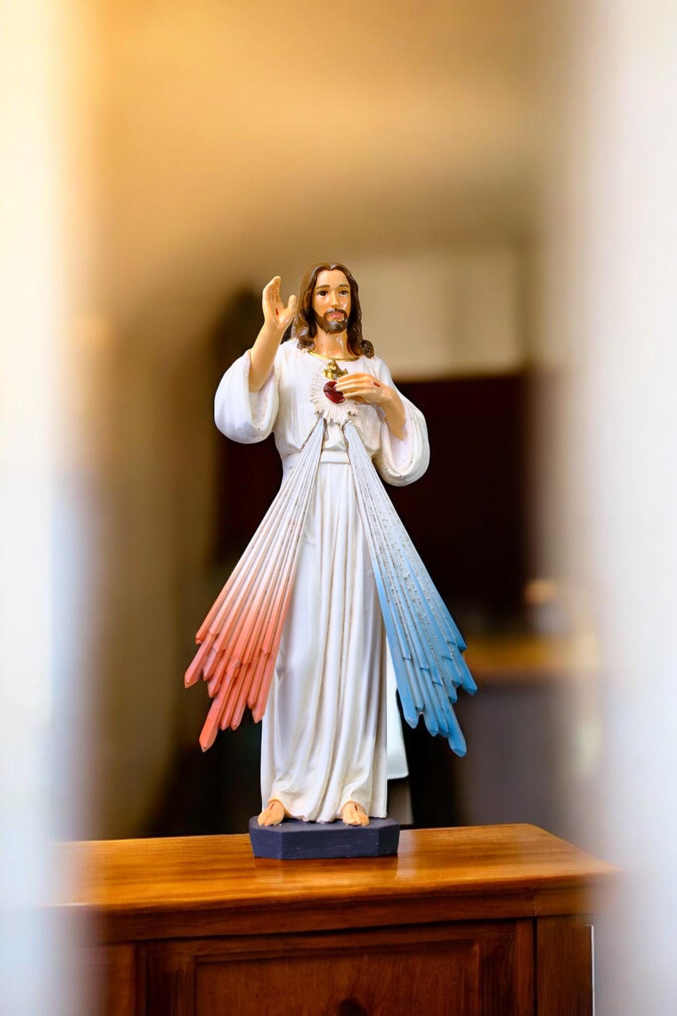 Hand-Painted Divine Mercy Jesus Statue (15cm) | Handmade Catholic Figurine (etsy image id: 7457384669)