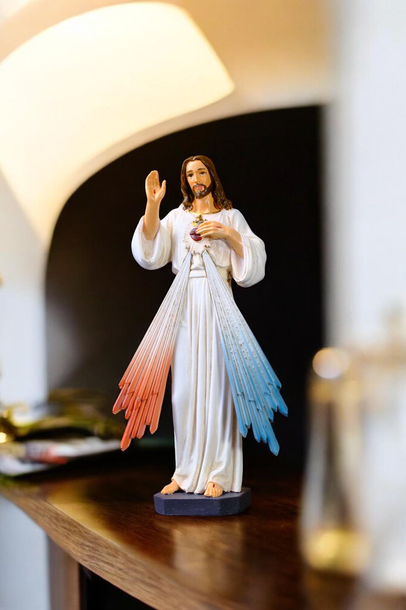 Hand-Painted Divine Mercy Jesus Statue (15cm) | Handmade Catholic Figurine (etsy image id: 7457384671)