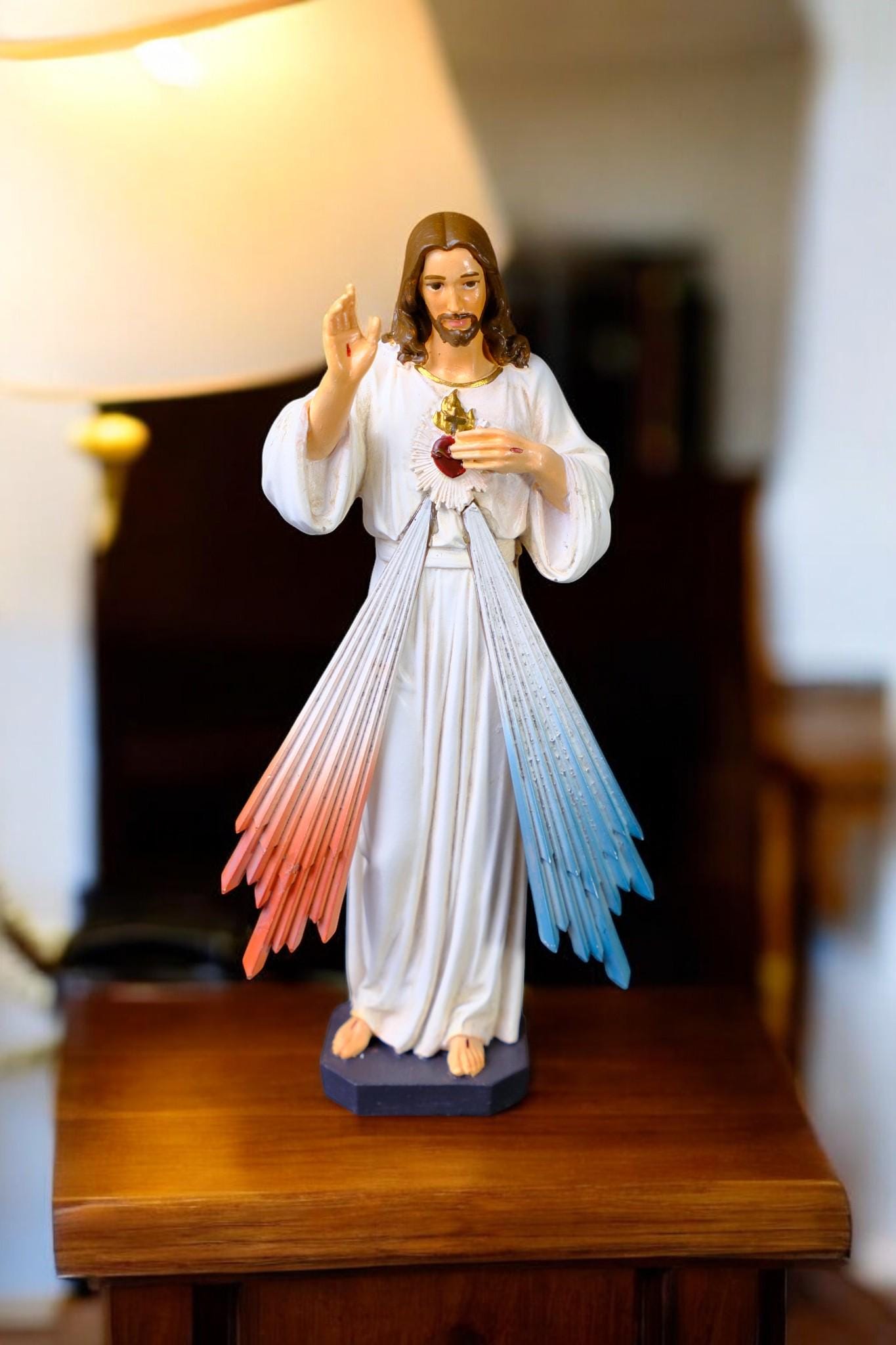 Hand-Painted Divine Mercy Jesus Statue (15cm) | Handmade Catholic Figurine (etsy image id: 7457384681)