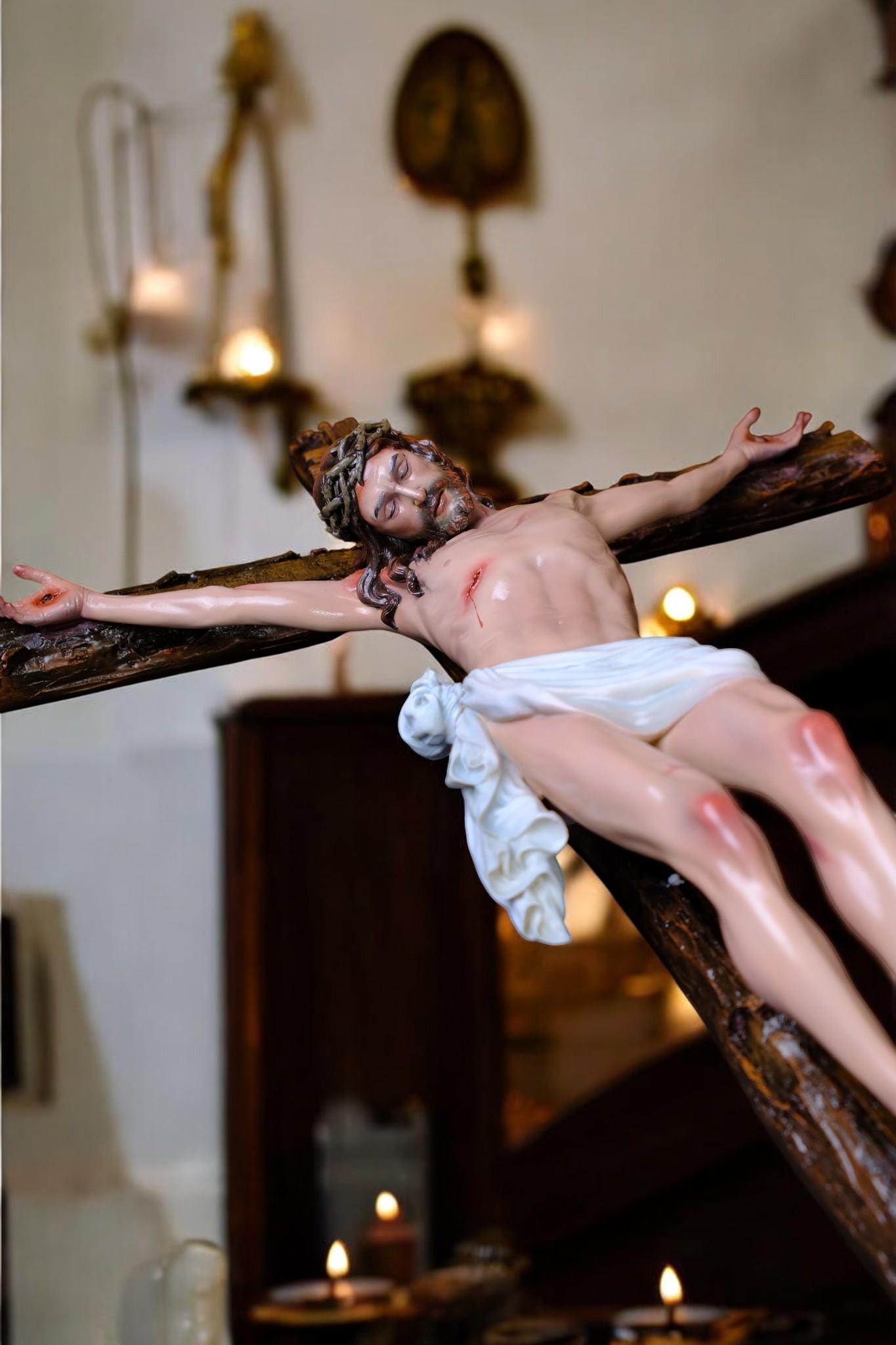 Hand-Painted Jesus Crucifix | Handmade Catholic Wall Cross (65x44cm) __etsy:7461373961