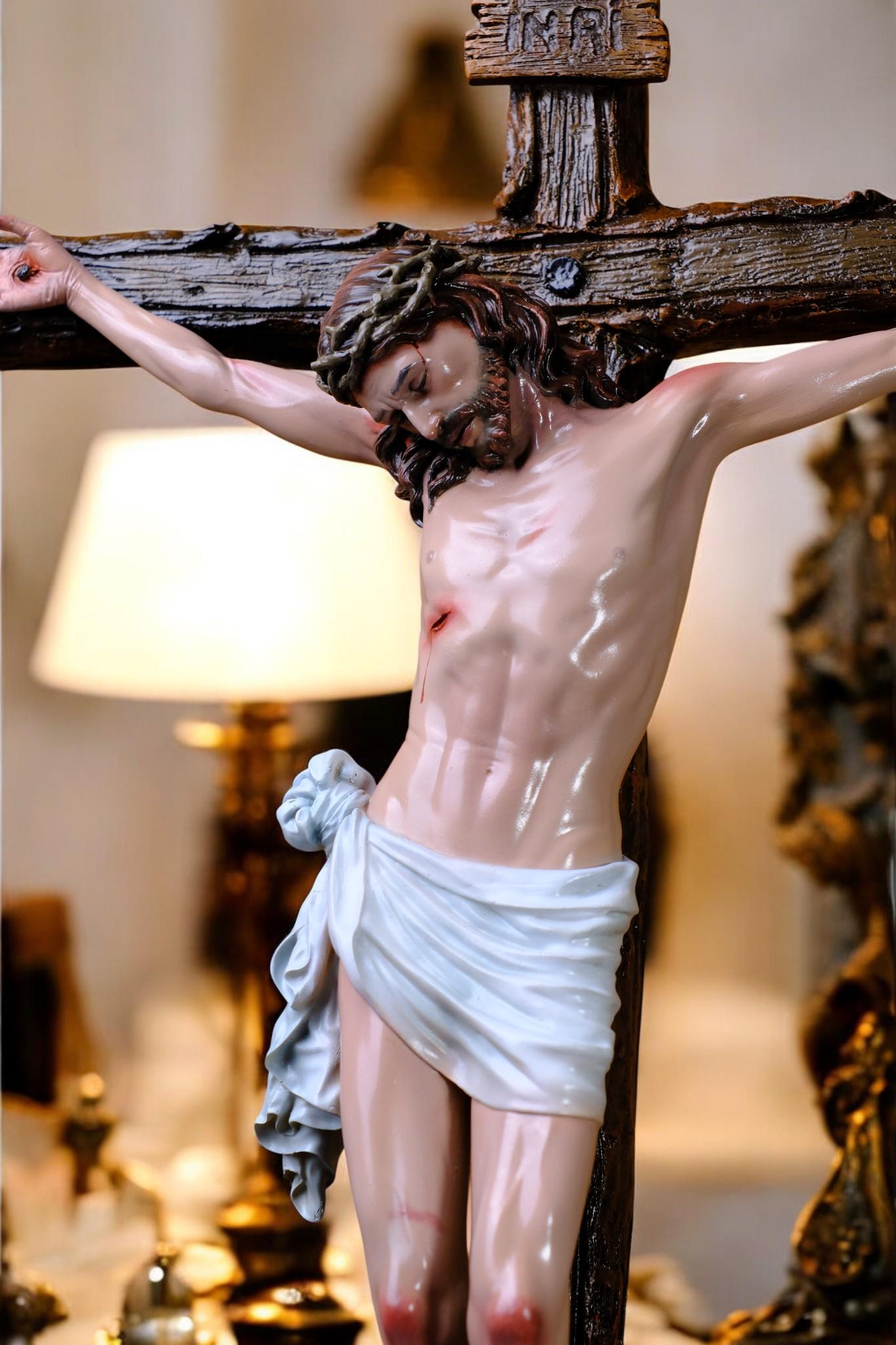 Hand-Painted Jesus Crucifix | Handmade Catholic Wall Cross (65x44cm) __etsy:7461373973