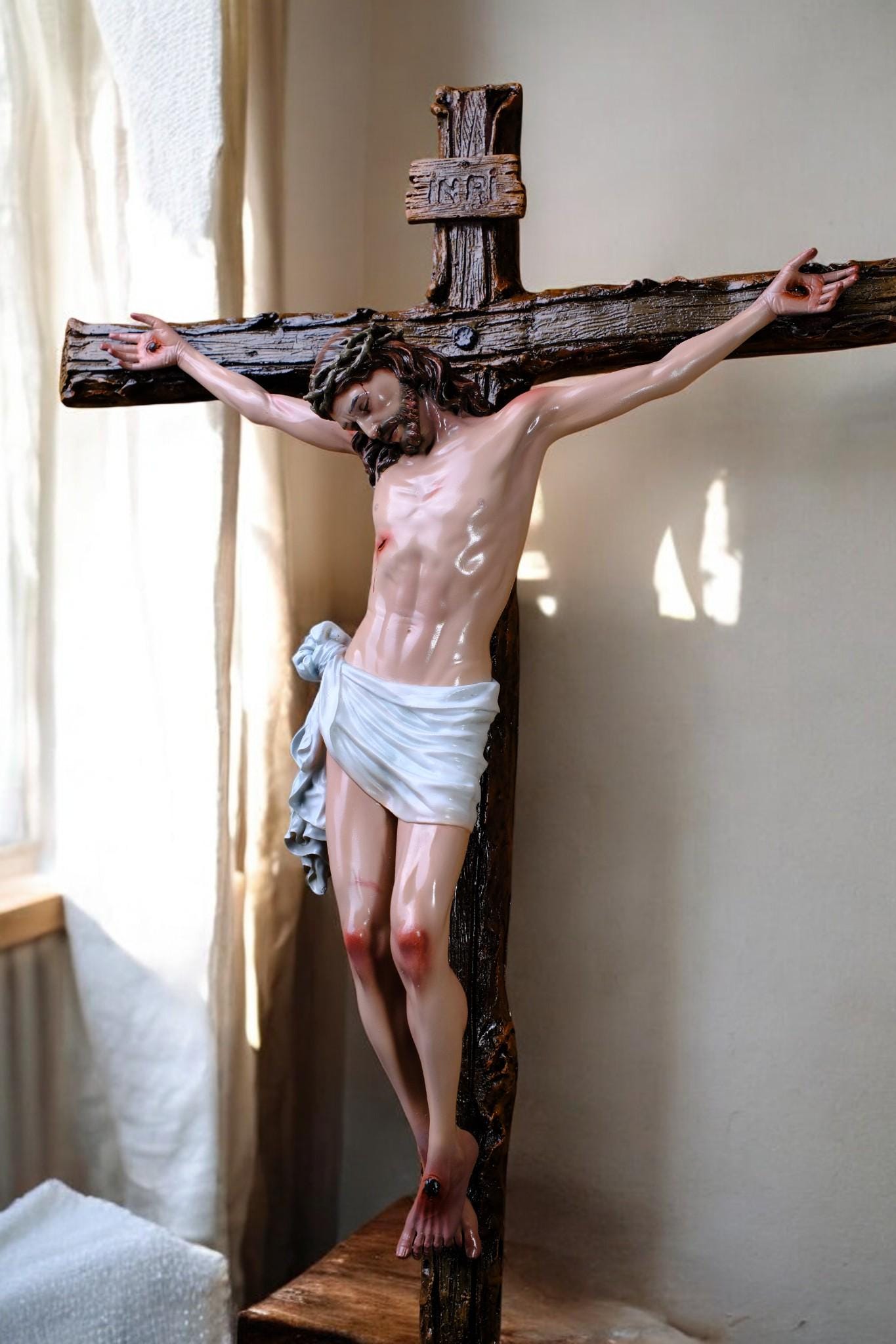 Hand-Painted Jesus Crucifix | Handmade Catholic Wall Cross (65x44cm) __etsy:7461373989