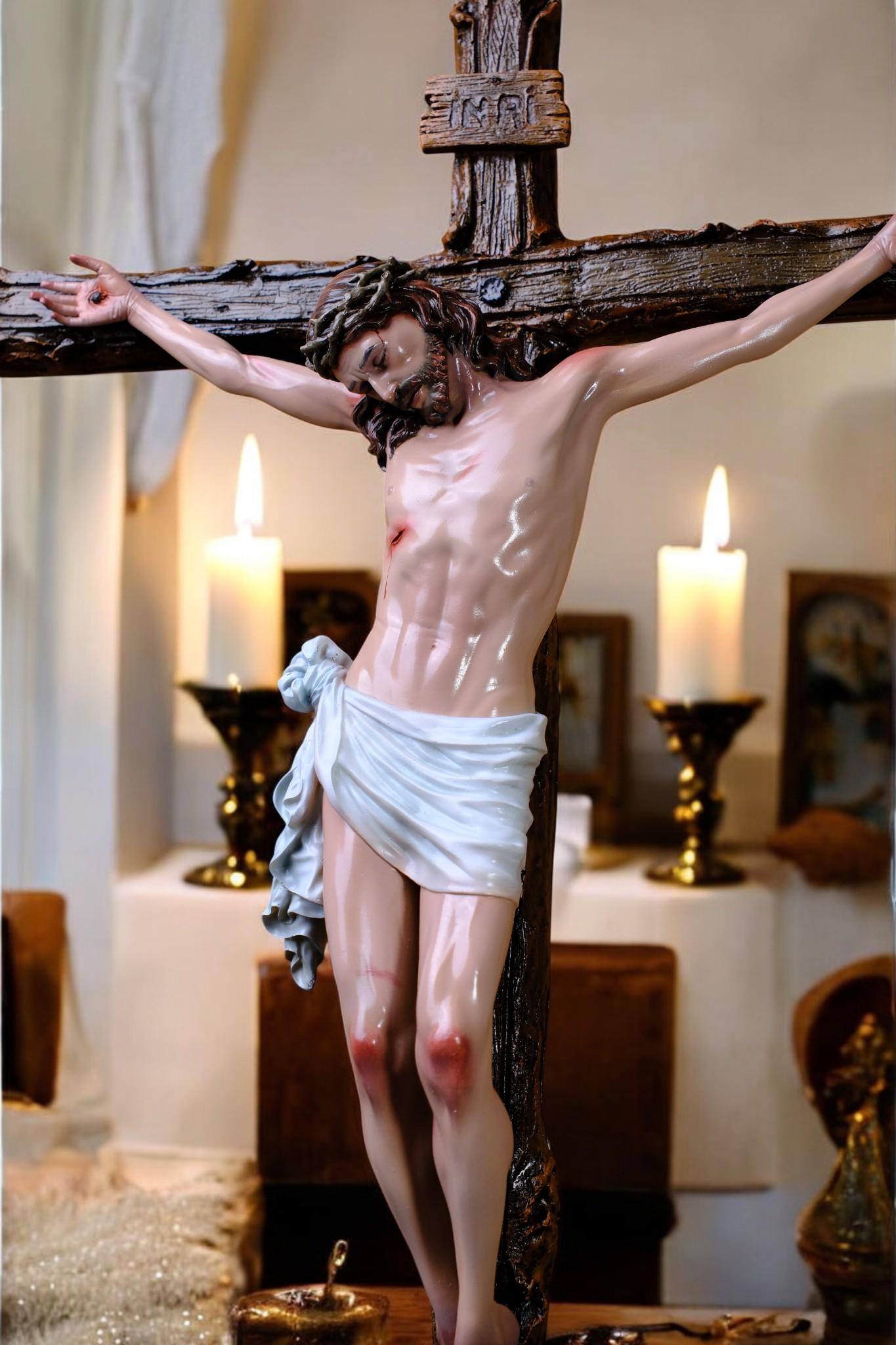Hand-Painted Jesus Crucifix | Handmade Catholic Wall Cross (65x44cm) __etsy:7461373993