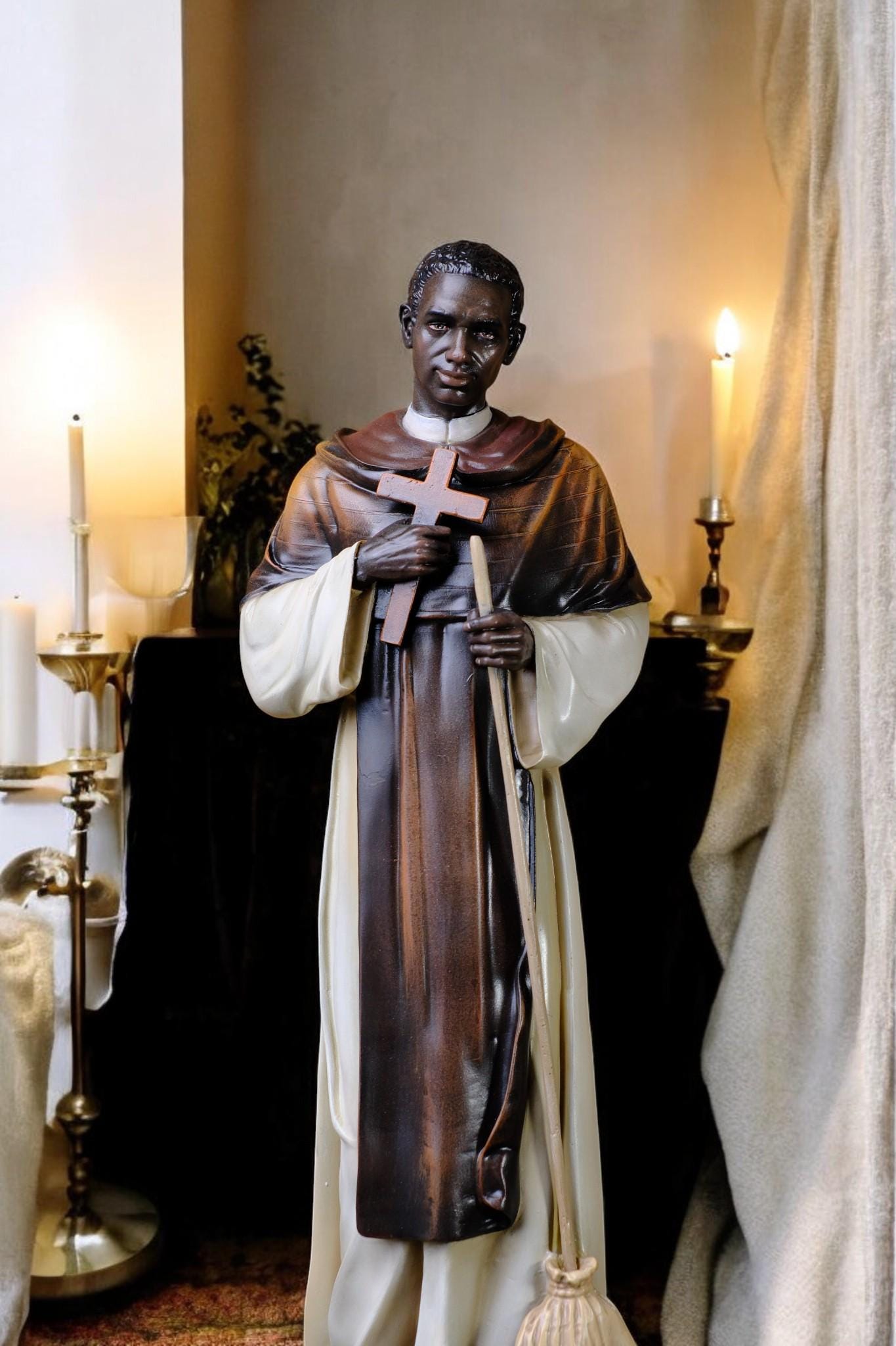 Saint Martin de Porres Statue | Hand-Painted Antique Finish, 42cm (etsy image id: 7461525059)