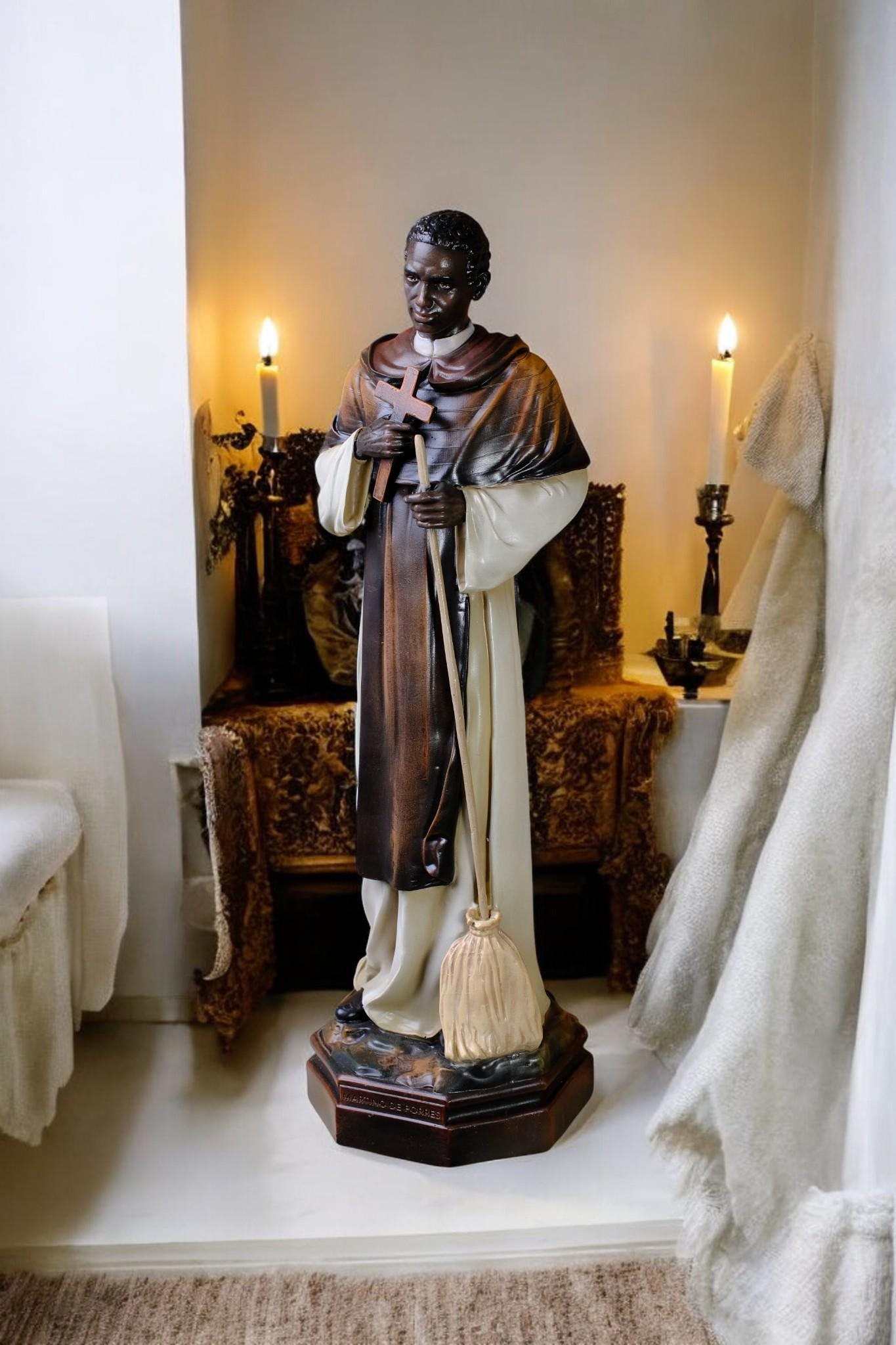 Saint Martin de Porres Statue | Hand-Painted Antique Finish, 42cm (etsy image id: 7461526679)