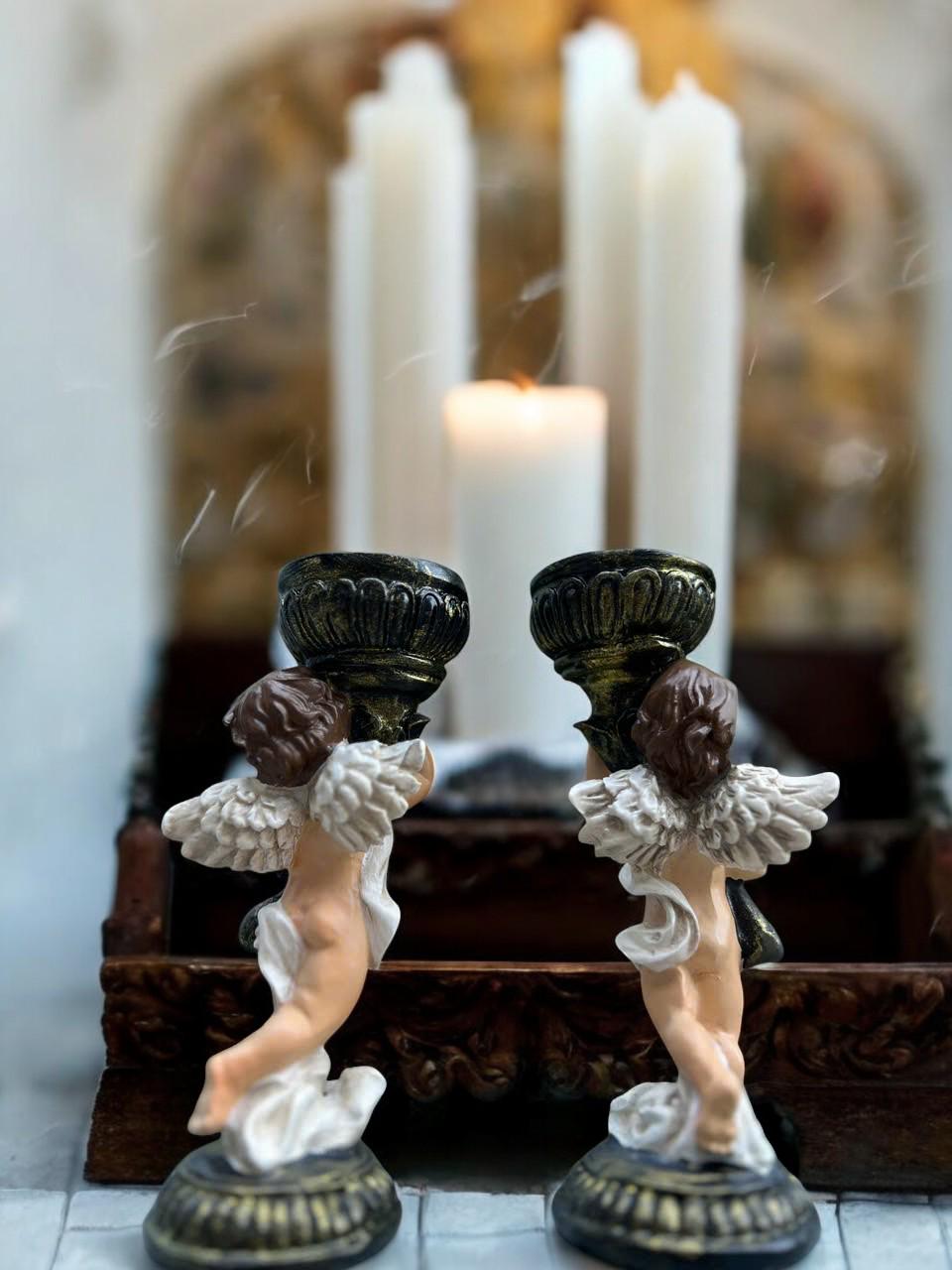 Handmade Angel Candle Holder Set | Hand-Painted Catholic Decor (15cm) __etsy:7463379144