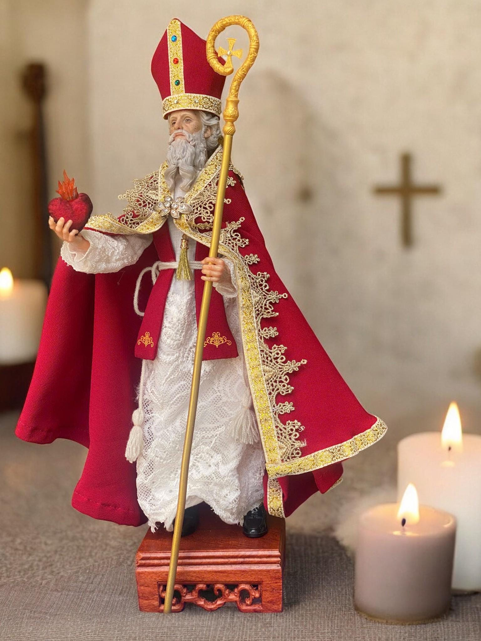 Handcrafted St. Augustine Statue | 35cm Clothed Bishop Figurine (etsy image id: 7478644688)