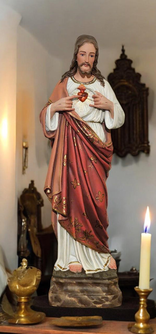 Hand-Painted Sacred Heart of Jesus Statue | Antique Style Catholic Decor (55cm) (etsy image id: 7492833838)