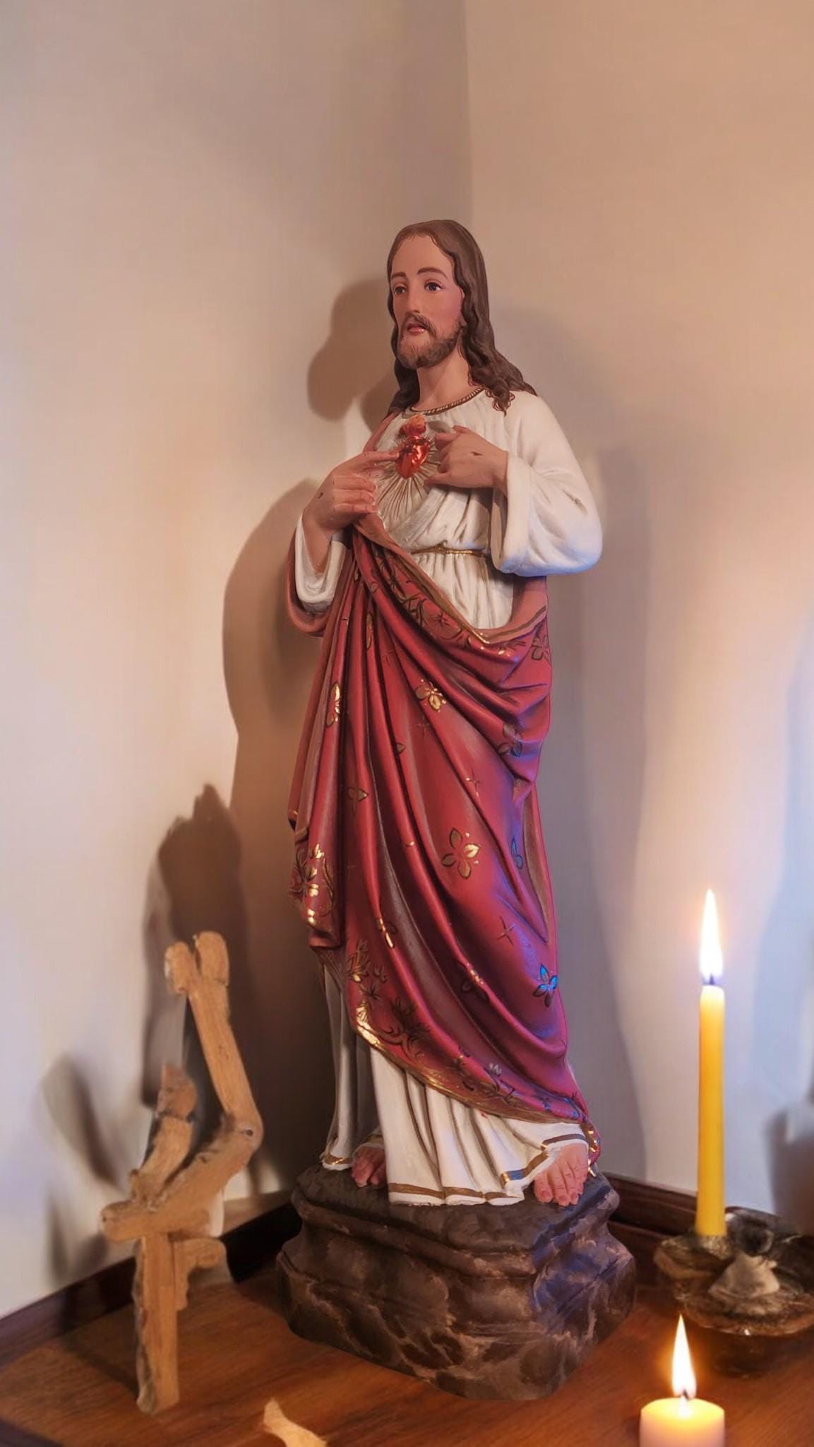 Hand-Painted Sacred Heart of Jesus Statue | Antique Style Catholic Decor (55cm) (etsy image id: 7492833850)