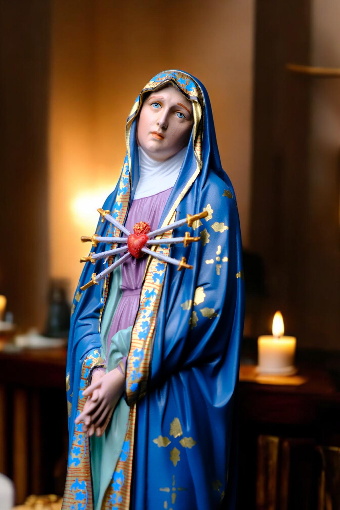 Hand-Painted Our Lady of Sorrows Statue (30cm) | Catholic Home Altar Gift __etsy:7510783844