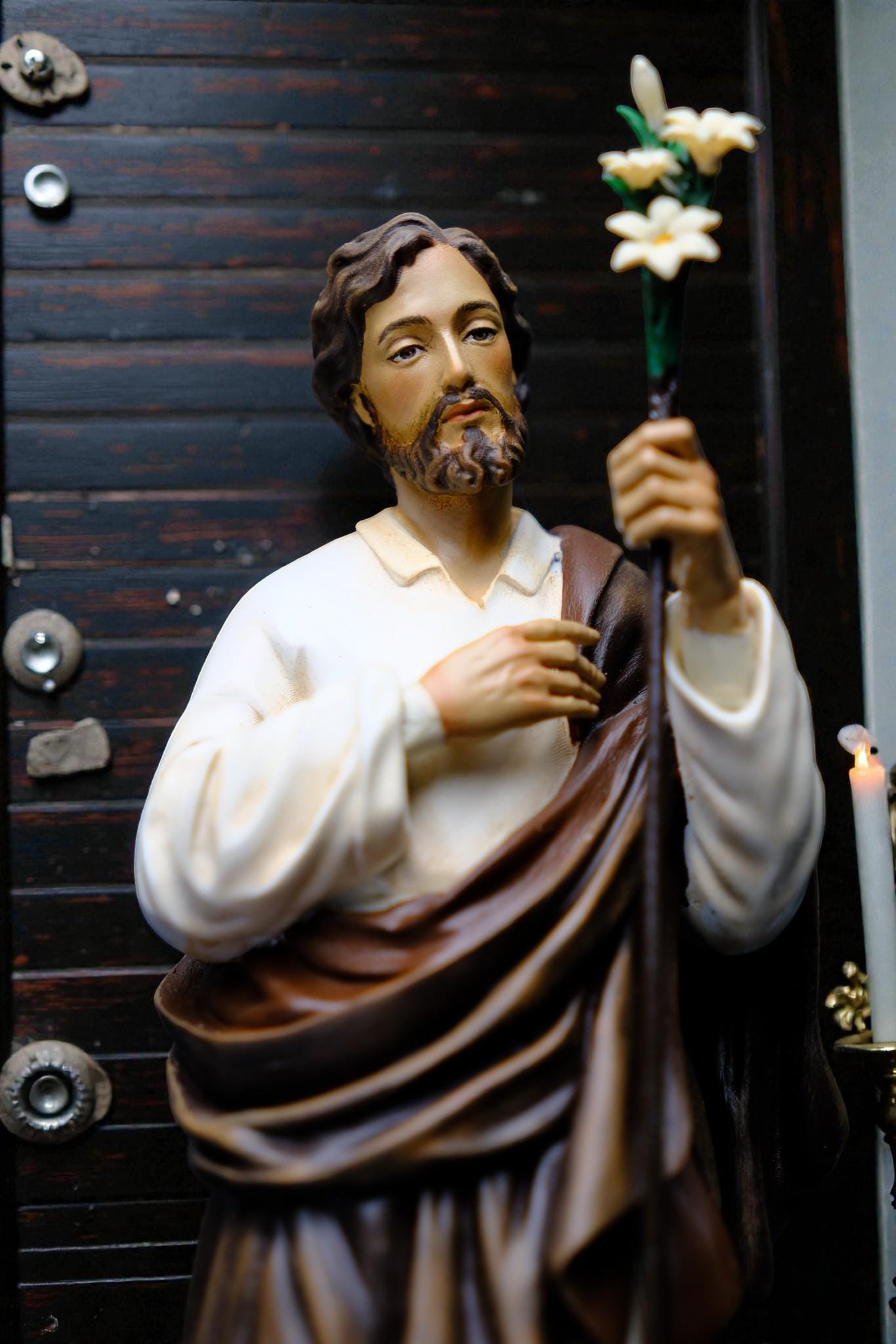 St Joseph Lily Statue 25cm | Hand Painted Catholic Saint Joseph Figurine for Home Altar Prayer Gift Decor __etsy:7537412450