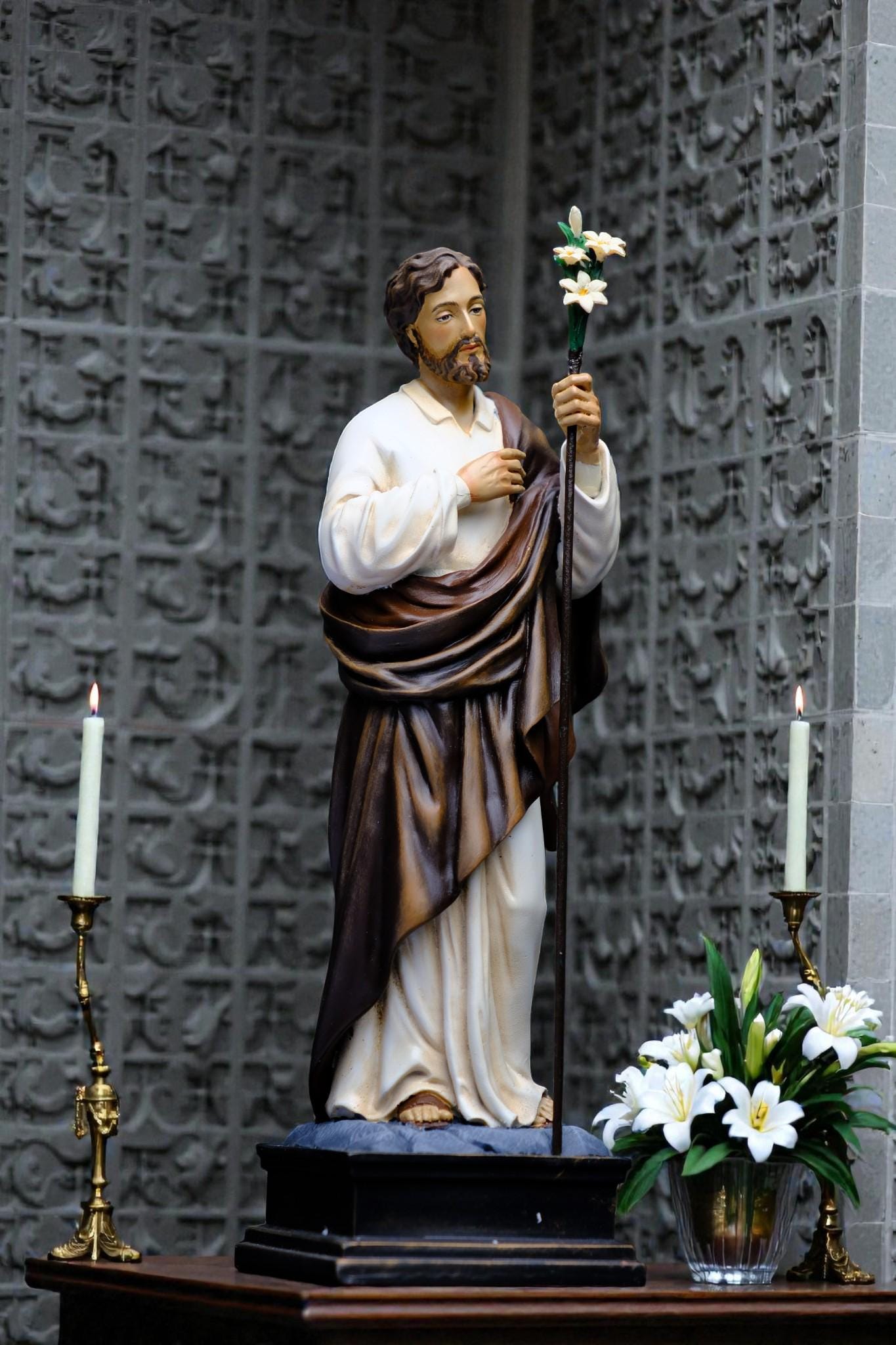 St Joseph Lily Statue 25cm | Hand Painted Catholic Saint Joseph Figurine for Home Altar Prayer Gift Decor __etsy:7537412456
