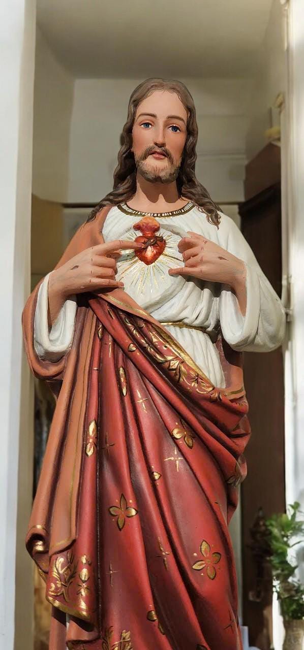 Hand-Painted Sacred Heart of Jesus Statue | Antique Style Catholic Decor (55cm) (etsy image id: 7540772693)