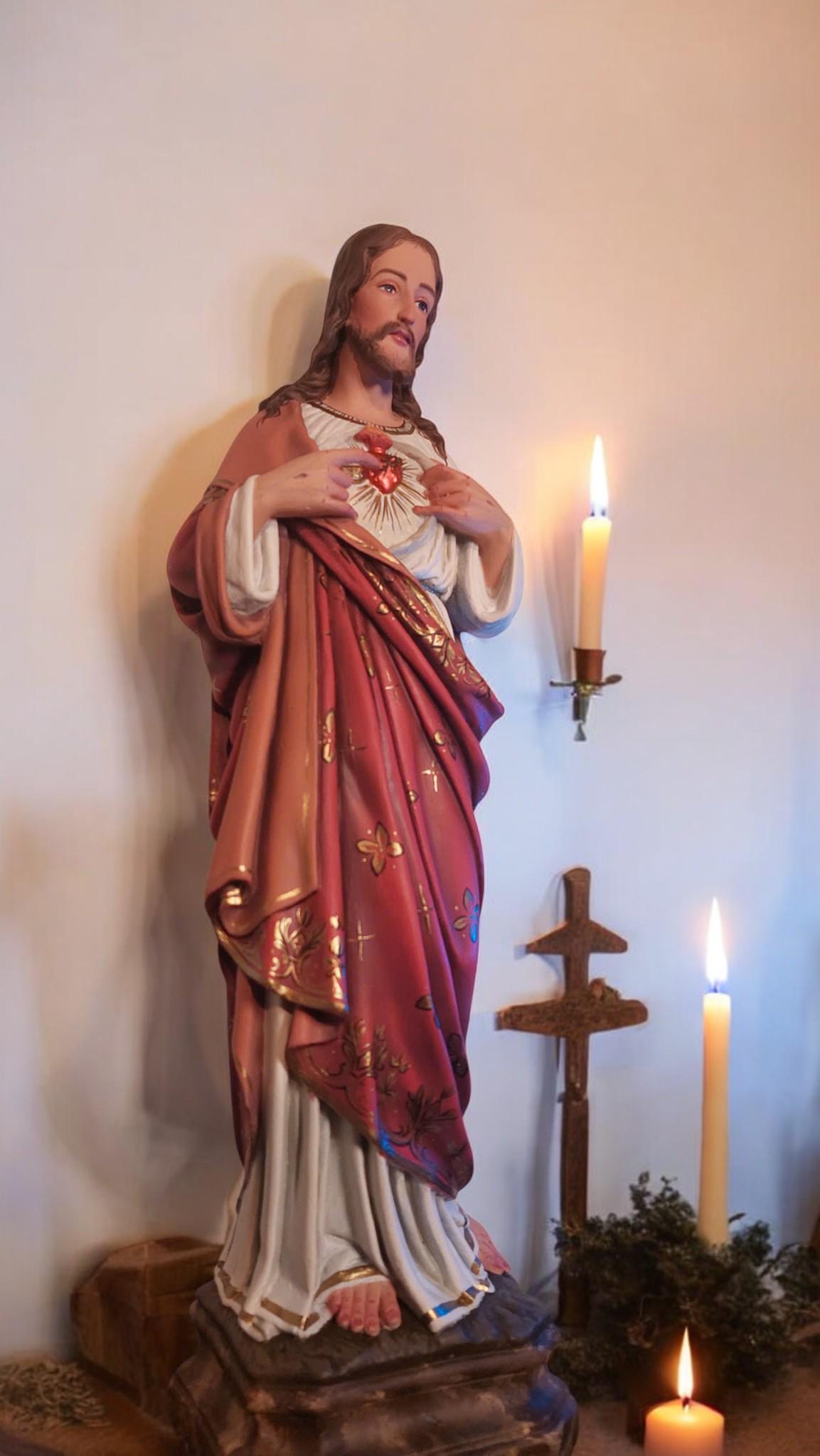 Hand-Painted Sacred Heart of Jesus Statue | Antique Style Catholic Decor (55cm) (etsy image id: 7540772697)