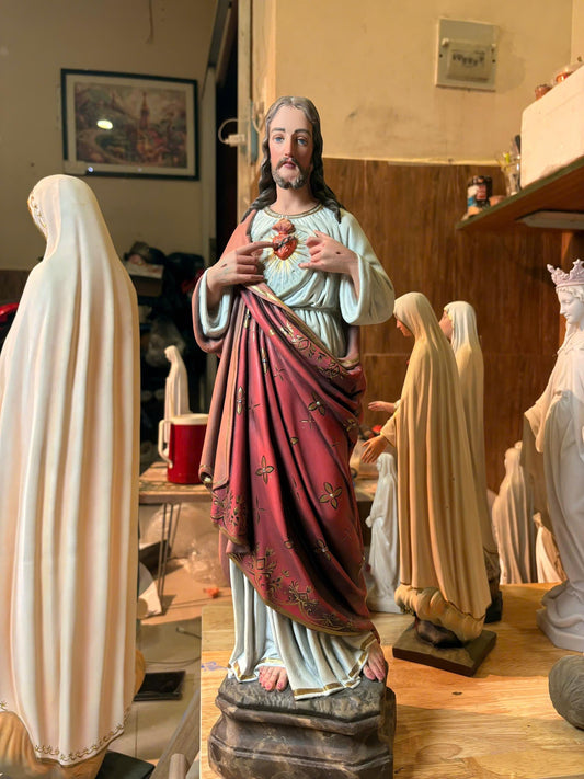 Hand-Painted Sacred Heart of Jesus Statue | Antique Style Catholic Decor (55cm) (etsy image id: 7541410029)