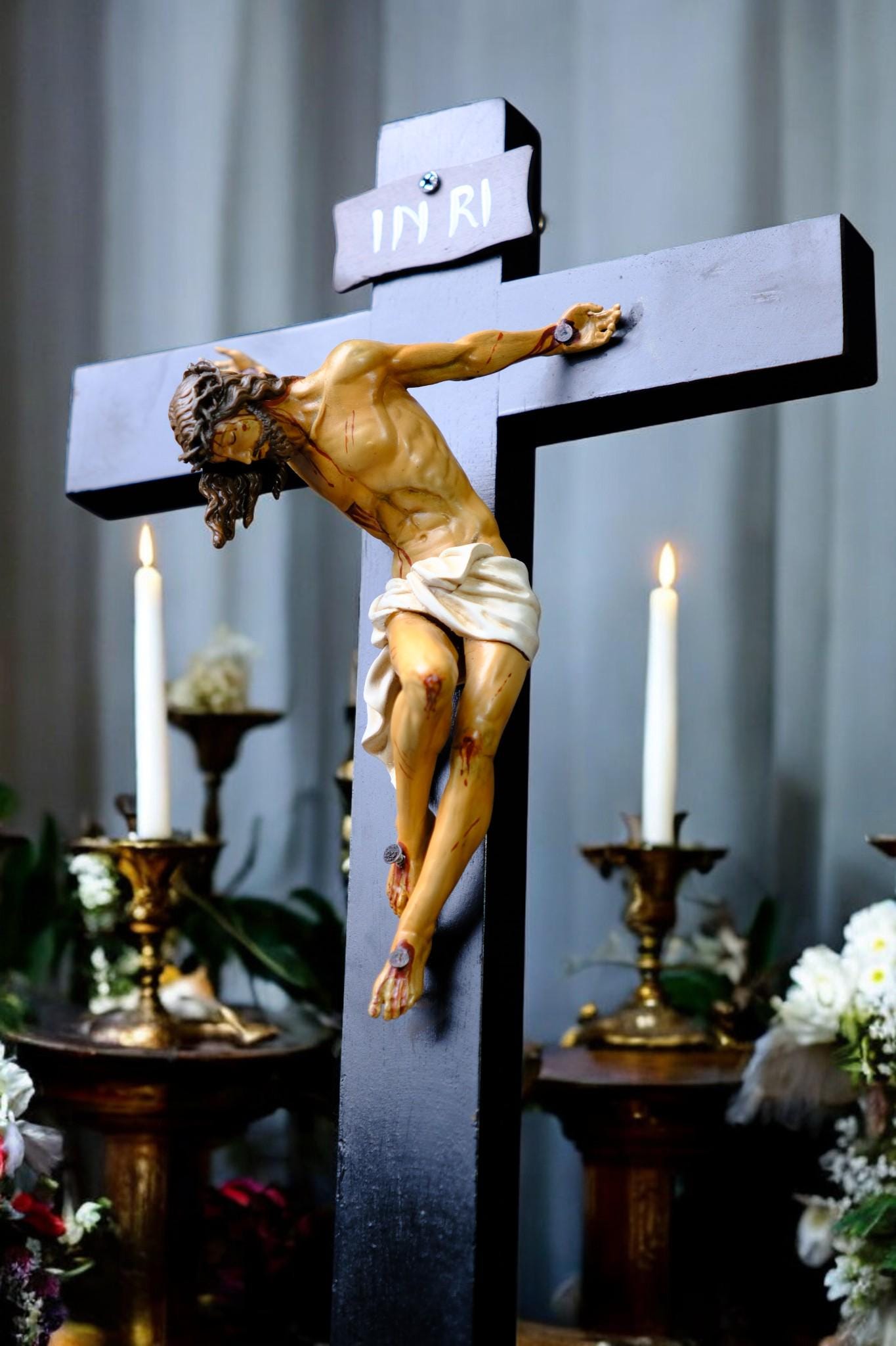 Jesus Crucifix Statue with Base | Hand Painted Catholic Cross for Home Altar Prayer Corner Religious Gift (etsy image id: 7543619152)