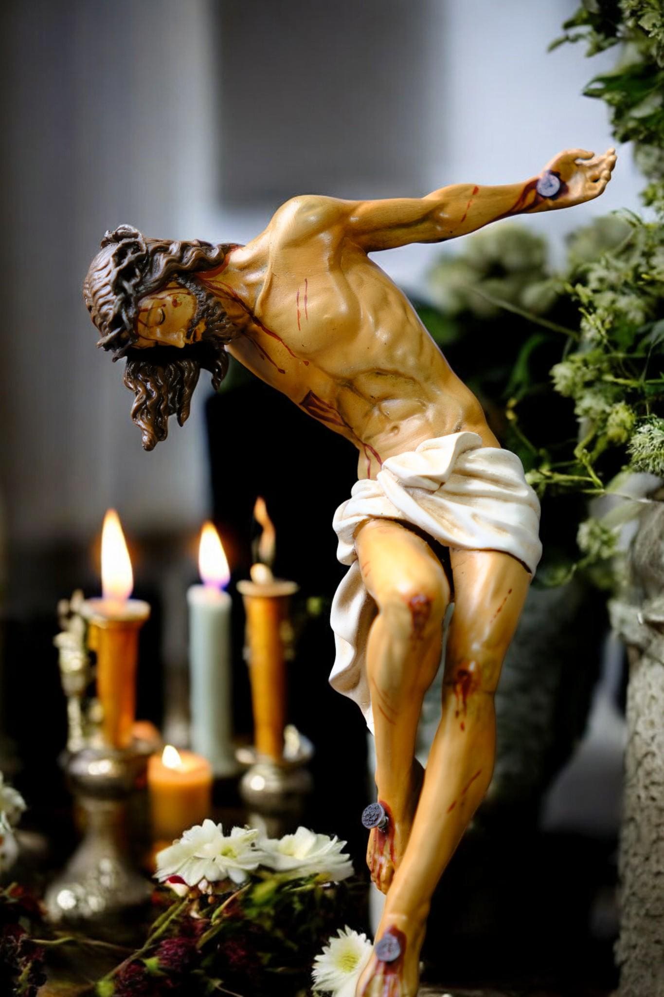 Jesus Crucifix Statue with Base | Hand Painted Catholic Cross for Home Altar Prayer Corner Religious Gift (etsy image id: 7543619176)