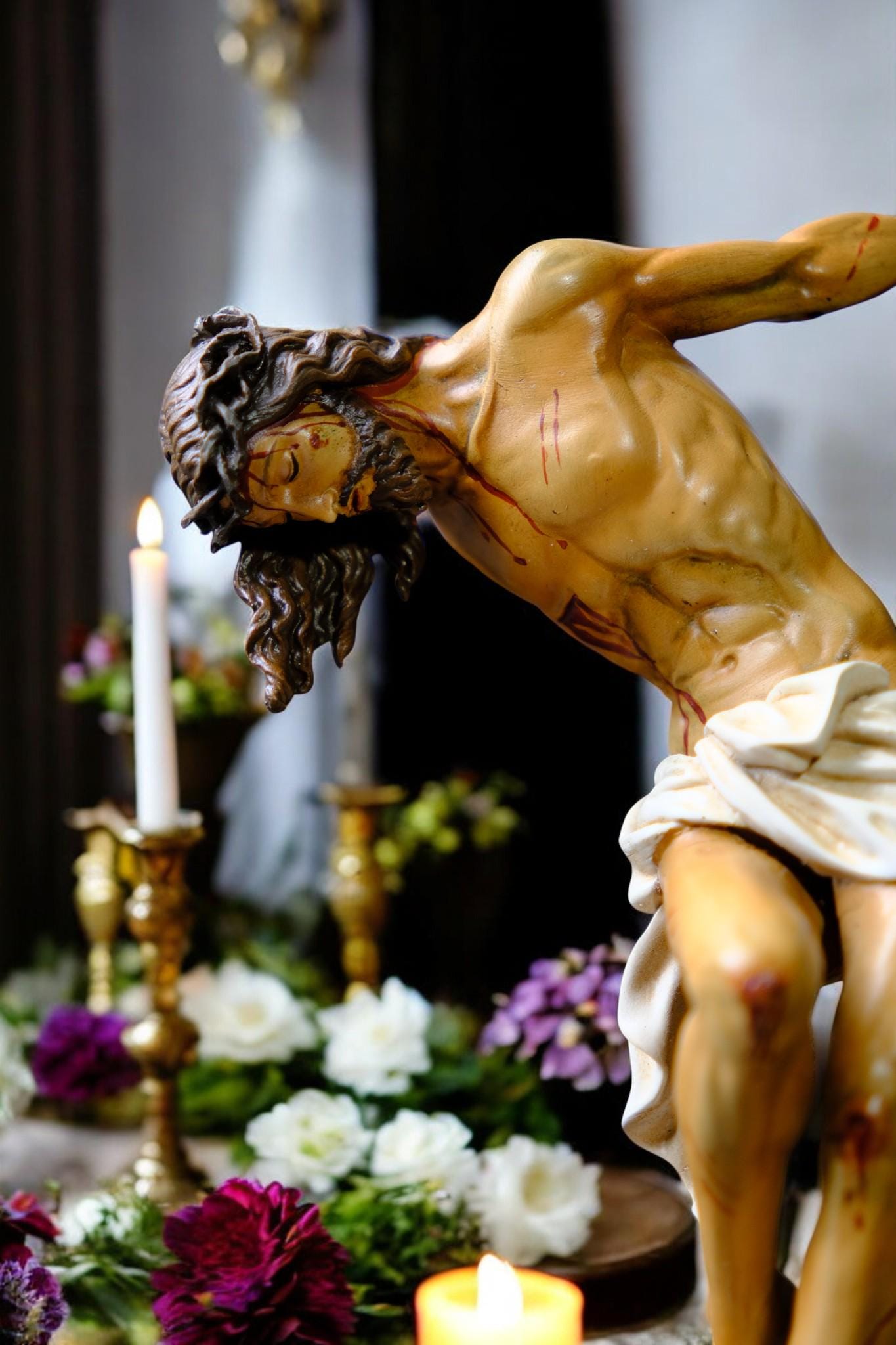 Jesus Crucifix Statue with Base | Hand Painted Catholic Cross for Home Altar Prayer Corner Religious Gift (etsy image id: 7543619872)