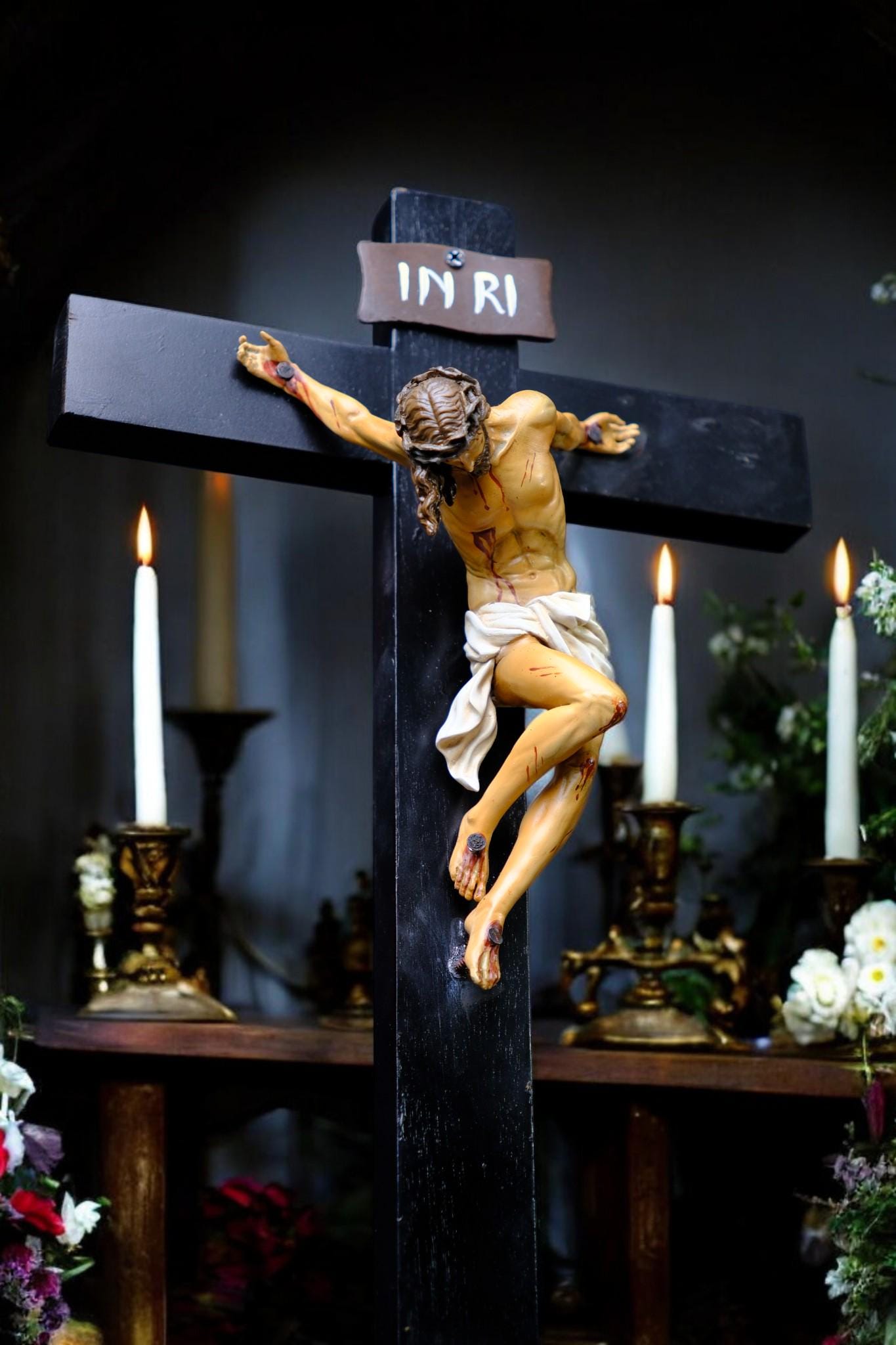 Jesus Crucifix Statue with Base | Hand Painted Catholic Cross for Home Altar Prayer Corner Religious Gift (etsy image id: 7543619876)