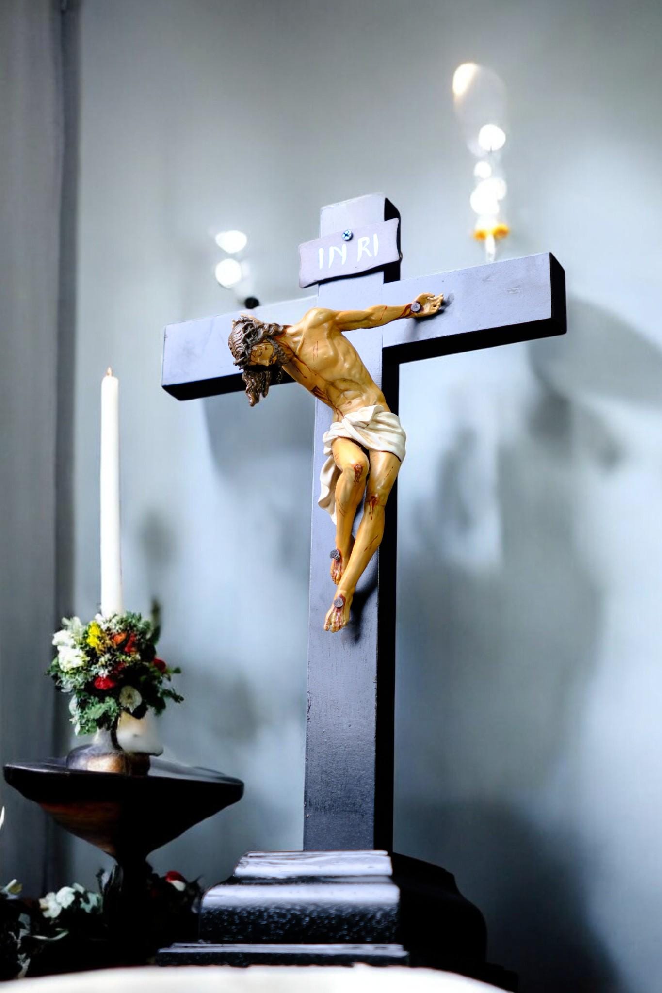 Jesus Crucifix Statue with Base | Hand Painted Catholic Cross for Home Altar Prayer Corner Religious Gift (etsy image id: 7543620974)