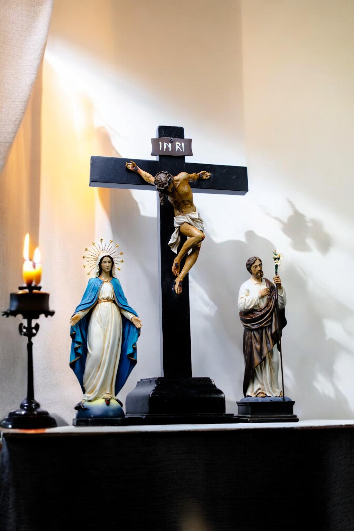 Hand-Painted Catholic Altar Set: Jesus Crucifix, Mary & Saint John Statues __etsy:7543824030