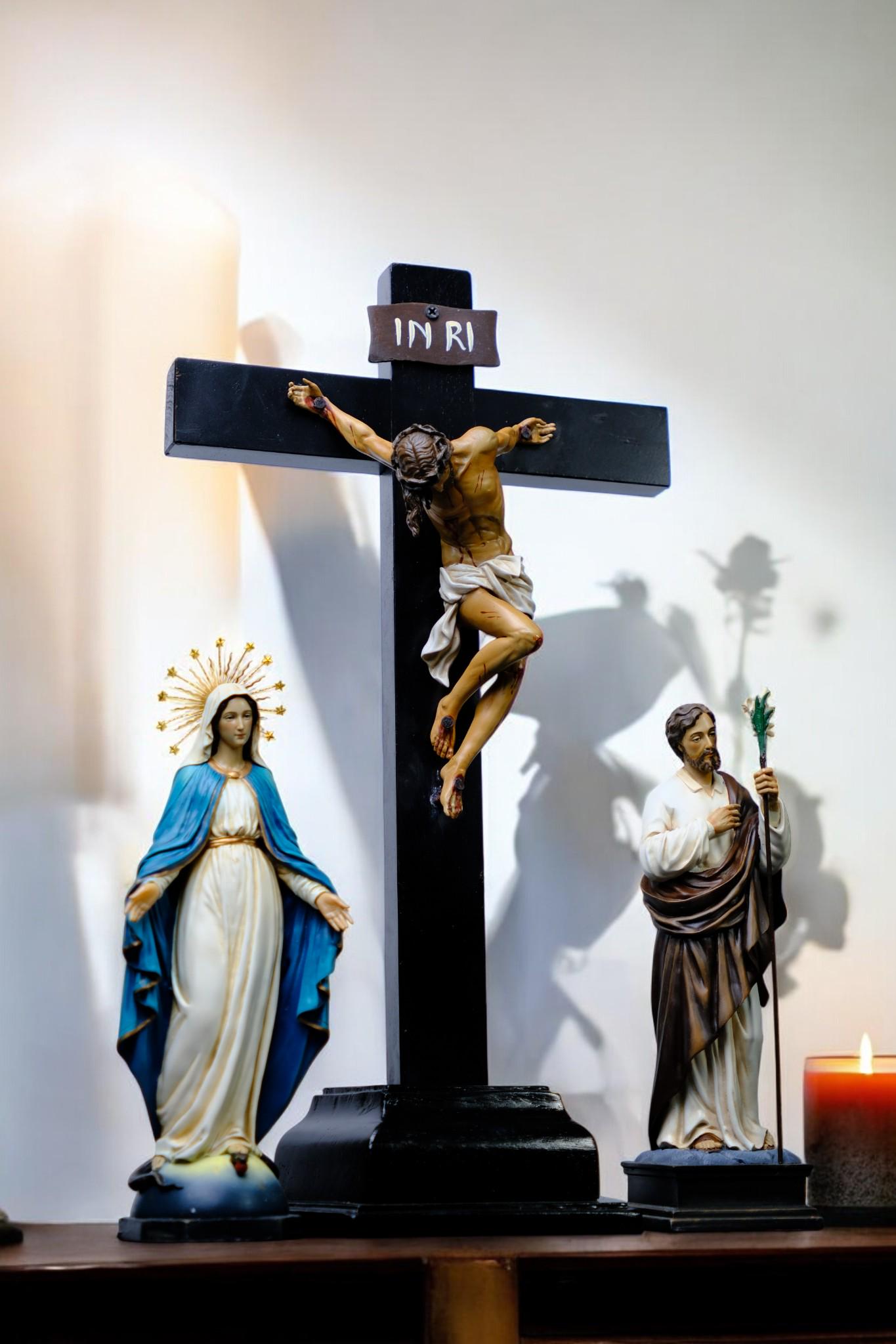 Hand-Painted Catholic Altar Set: Jesus Crucifix, Mary & Saint John Statues __etsy:7543824046