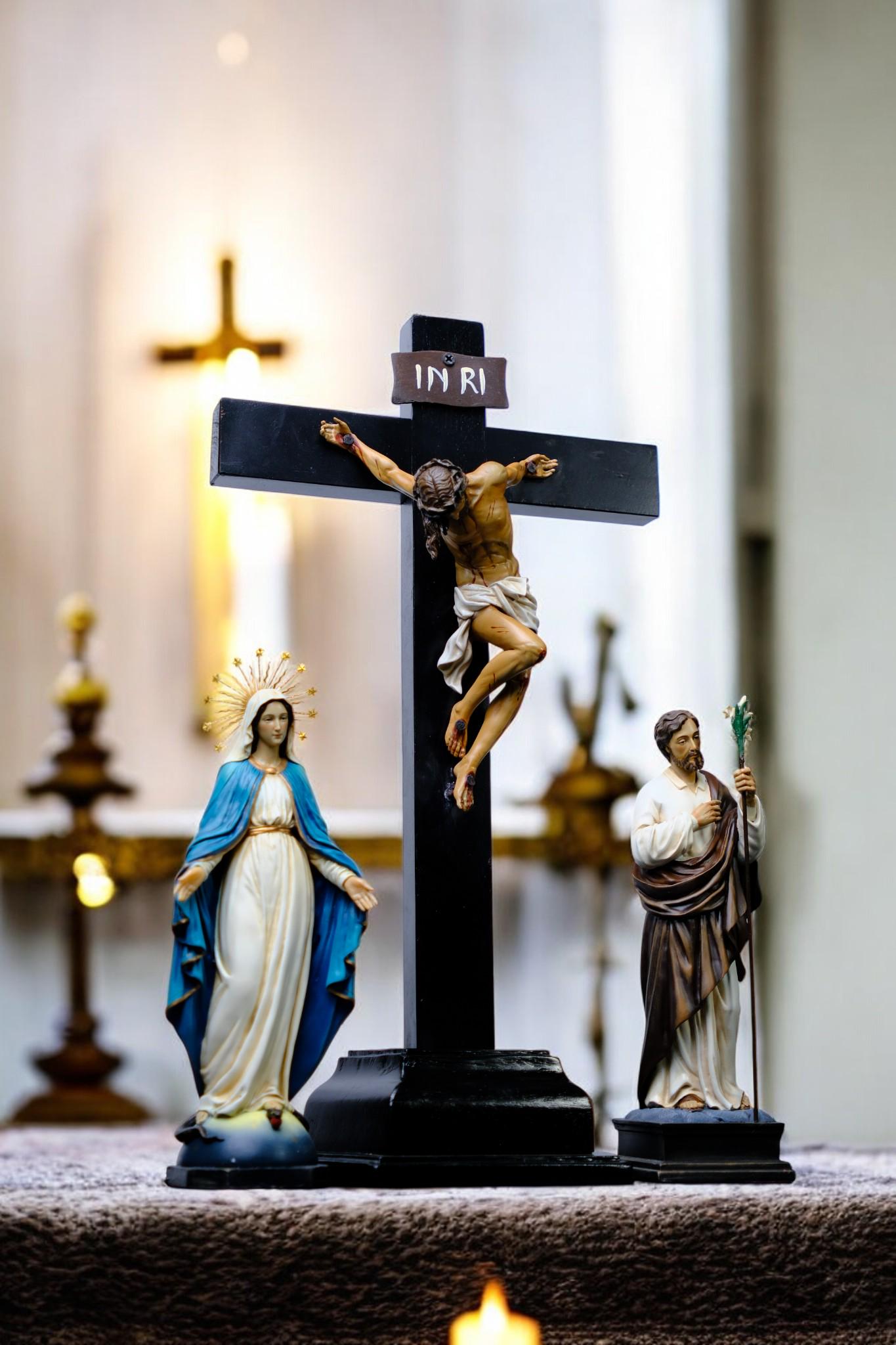 Hand-Painted Catholic Altar Set: Jesus Crucifix, Mary & Saint John Statues __etsy:7543824048