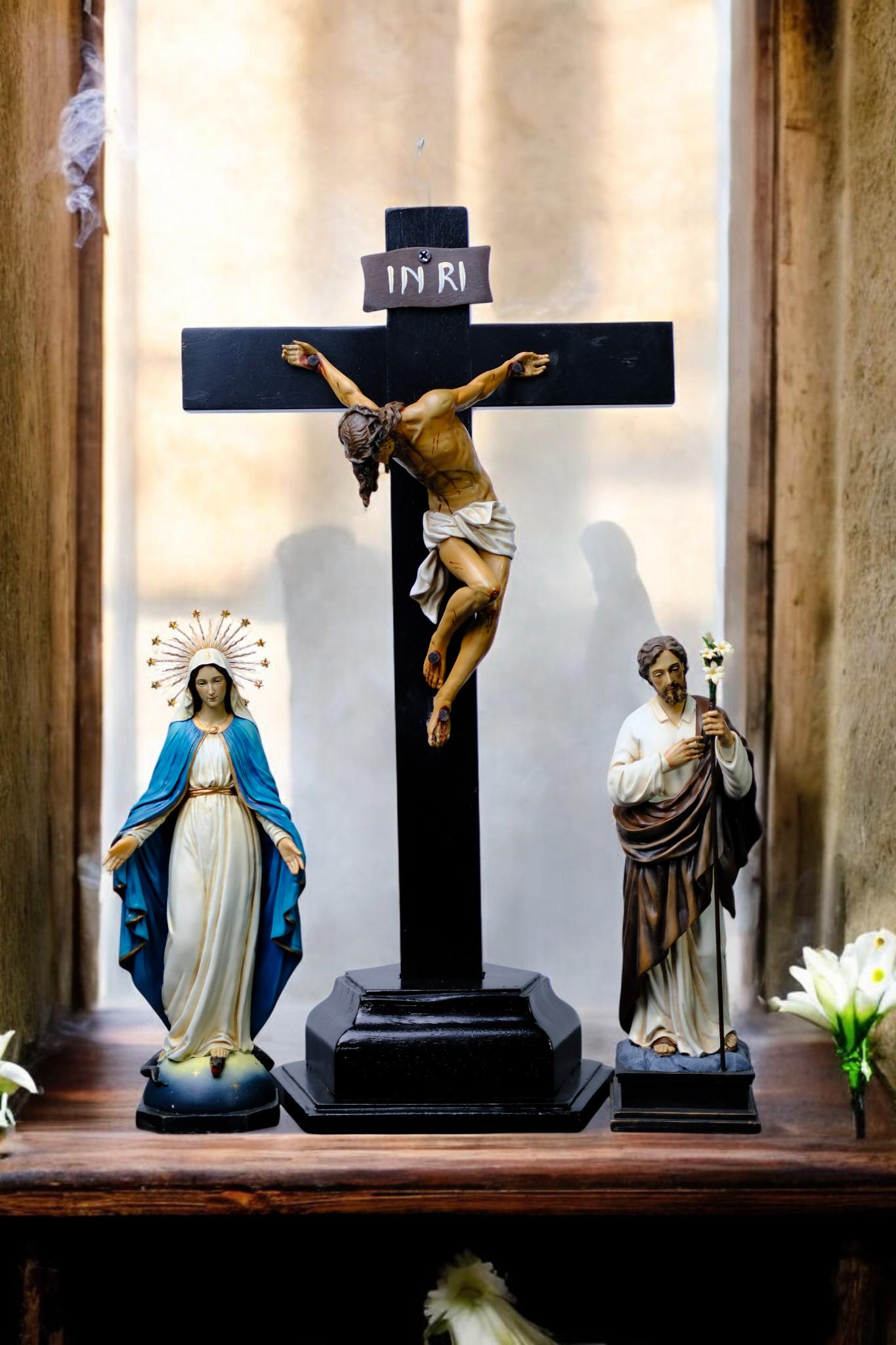 Hand-Painted Catholic Altar Set: Jesus Crucifix, Mary & Saint John Statues __etsy:7543824056