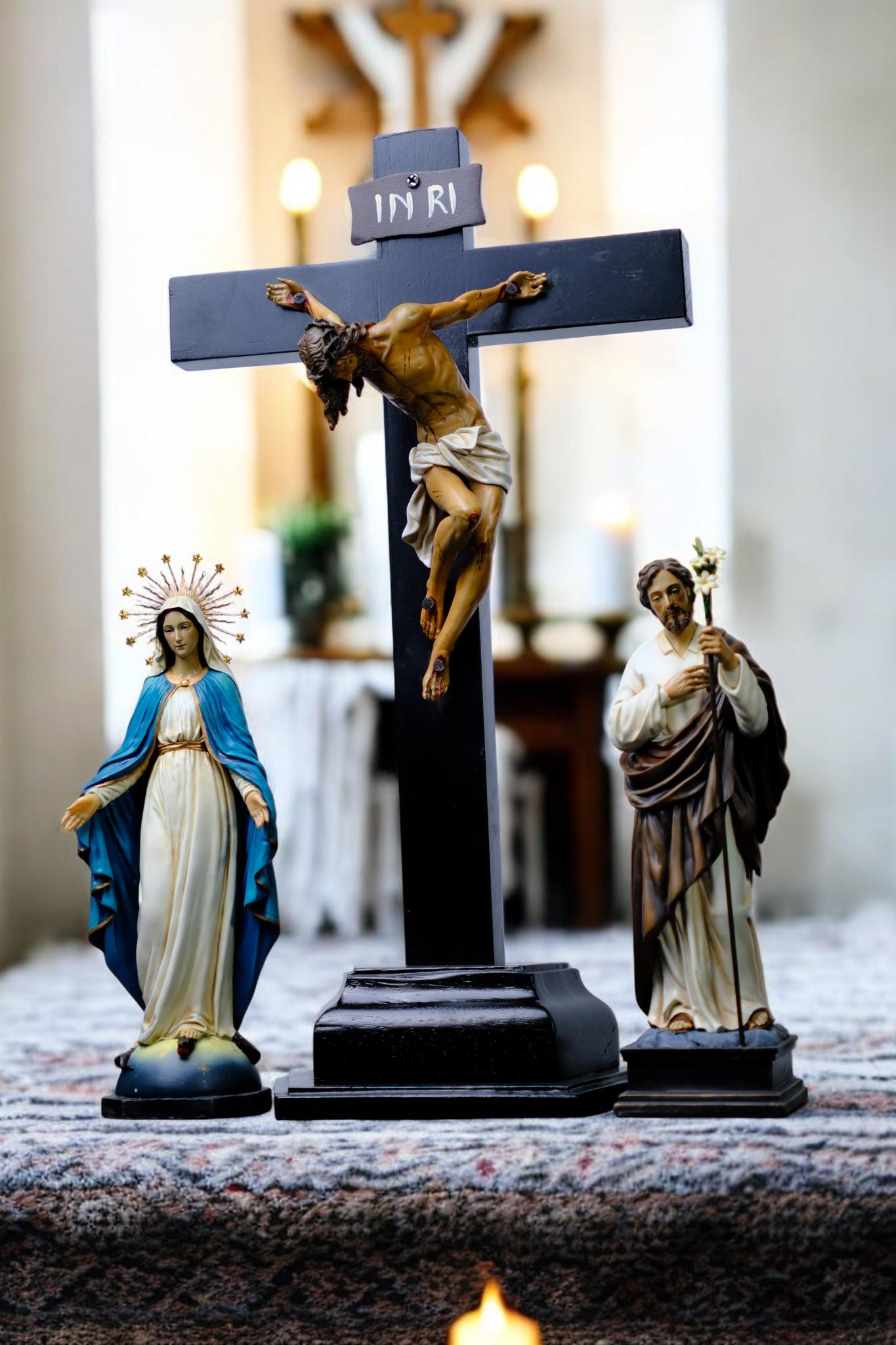 Hand-Painted Catholic Altar Set: Jesus Crucifix, Mary & Saint John Statues __etsy:7543824058