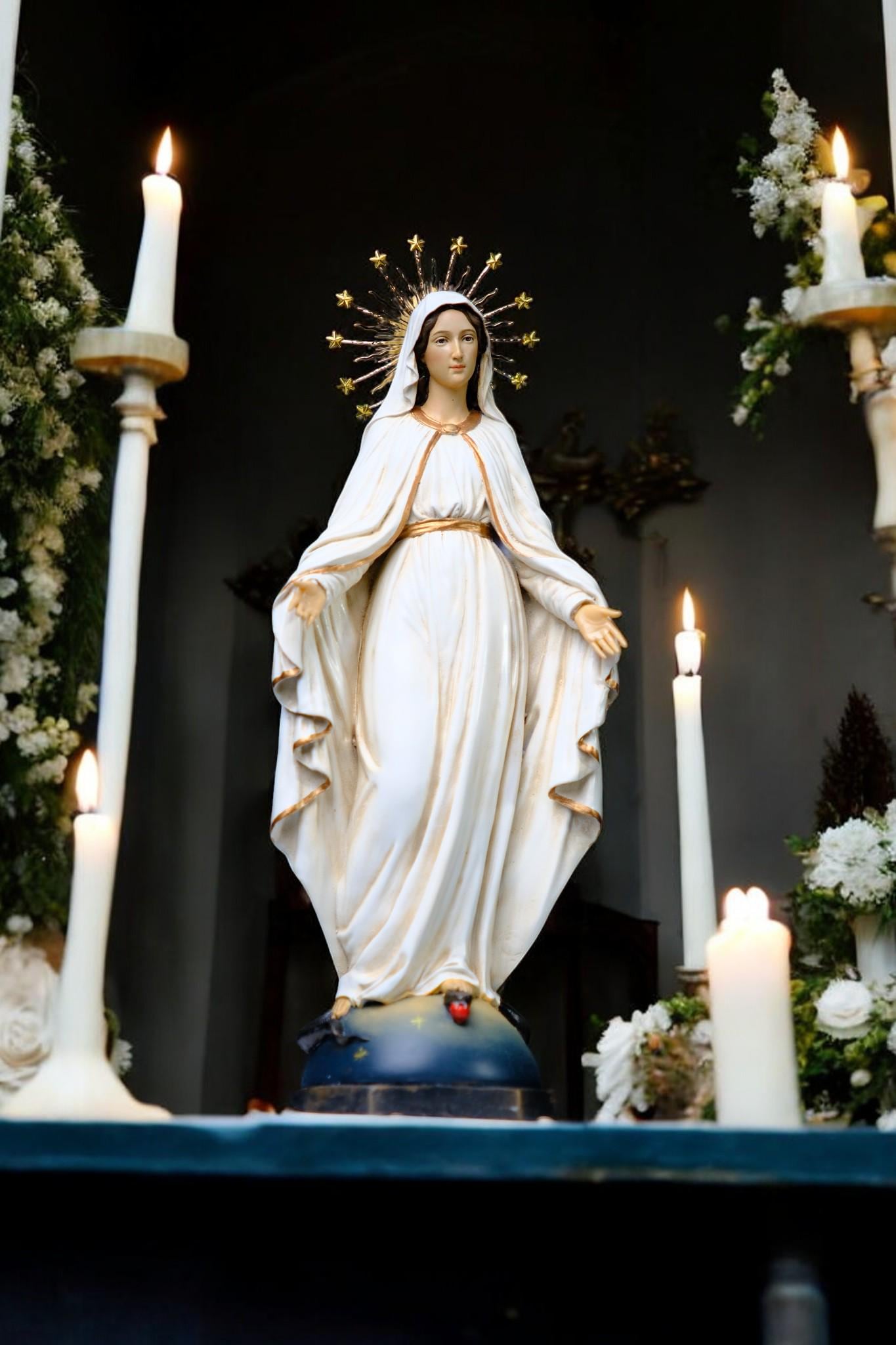 Hand-Painted Our Lady of Grace Statue with 12 Stars Halo __etsy:7543951486