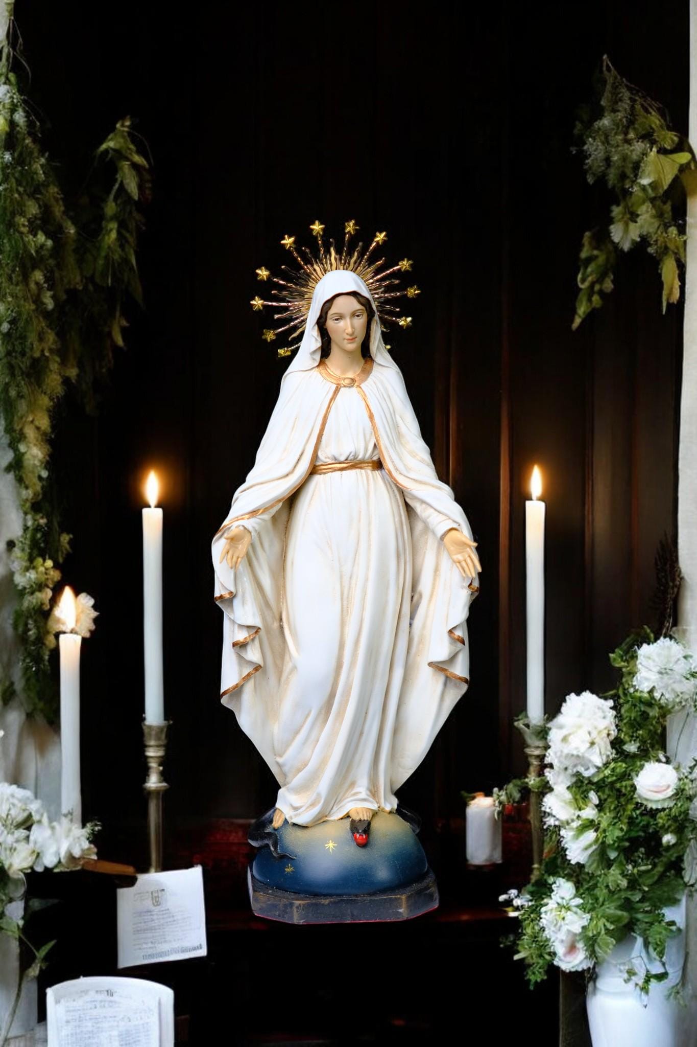 Hand-Painted Our Lady of Grace Statue with 12 Stars Halo __etsy:7543951500