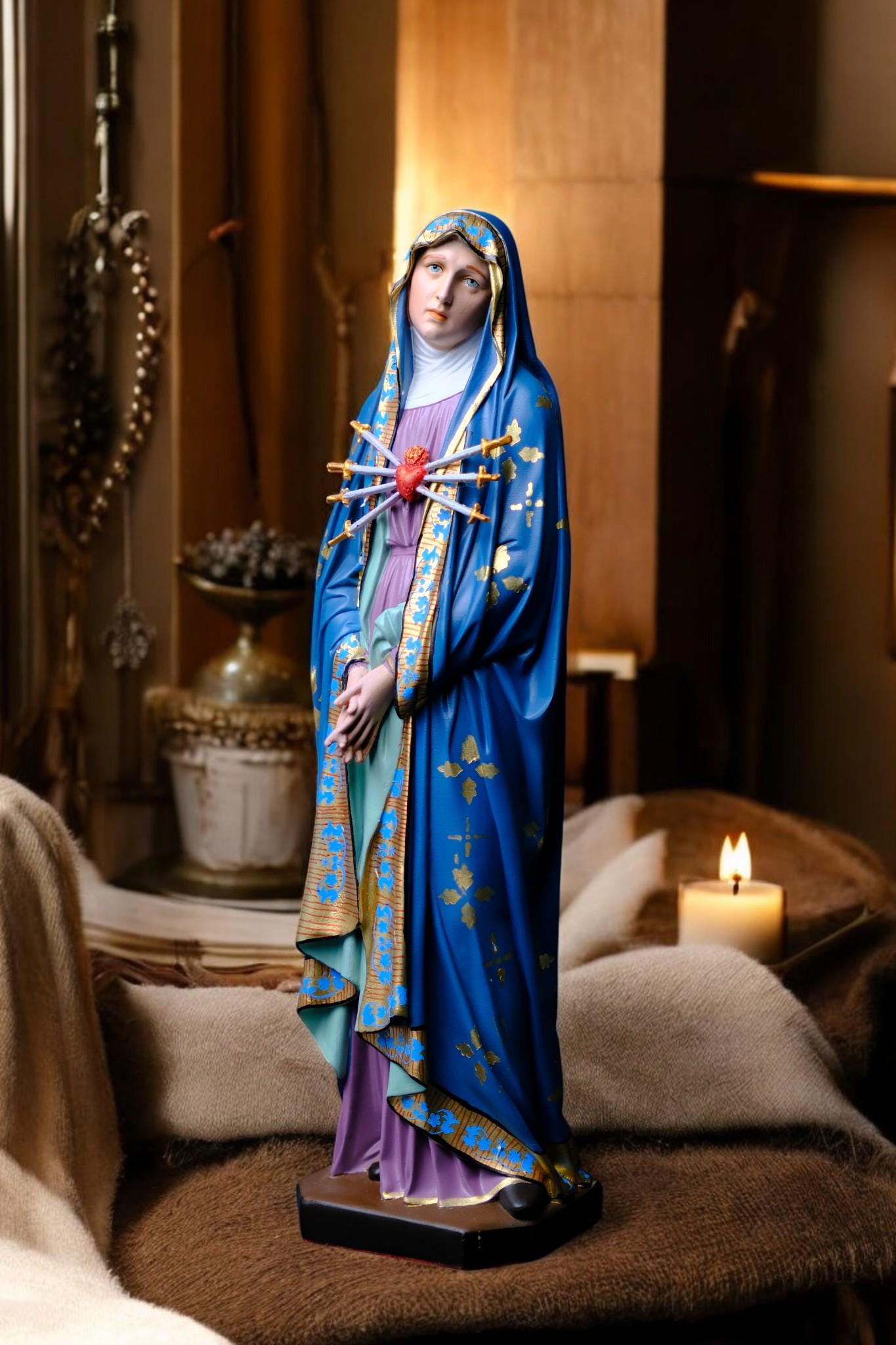 Hand-Painted Our Lady of Sorrows Statue (30cm) | Catholic Home Altar Gift __etsy:7558720737