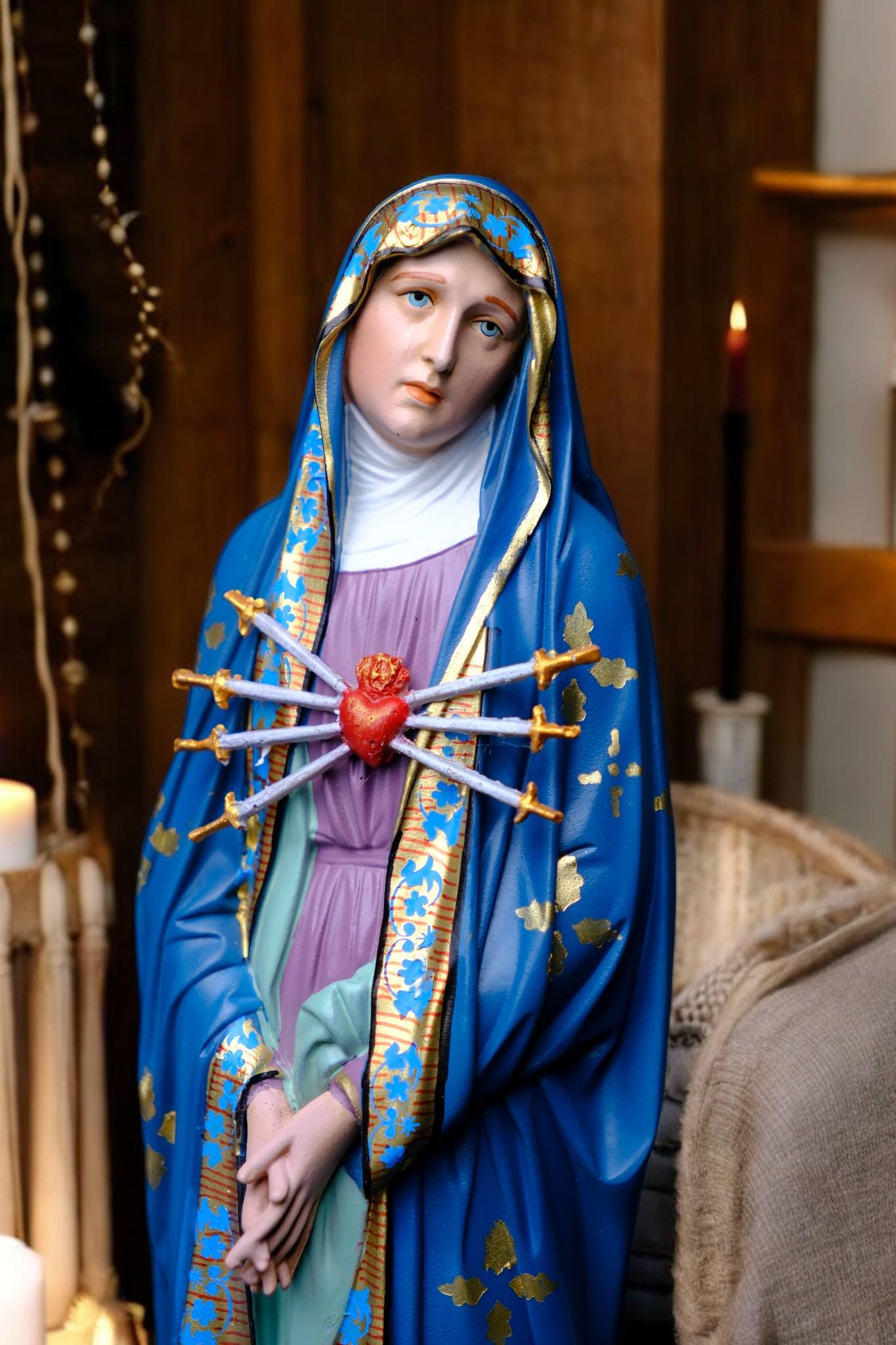 Hand-Painted Our Lady of Sorrows Statue (30cm) | Catholic Home Altar Gift __etsy:7558722401