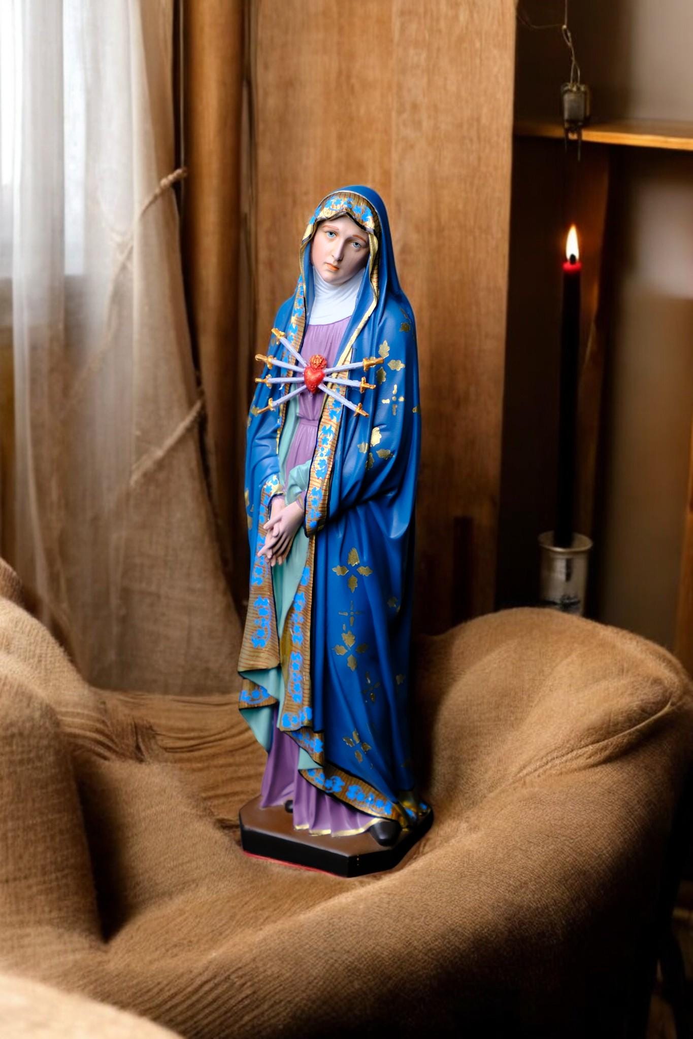 Hand-Painted Our Lady of Sorrows Statue (30cm) | Catholic Home Altar Gift __etsy:7558723221