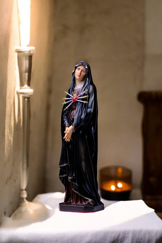 Our Lady of Sorrows Statue 30cm | Hand Painted Antique Style Catholic Statue for Prayer Corner Home Altar Gift