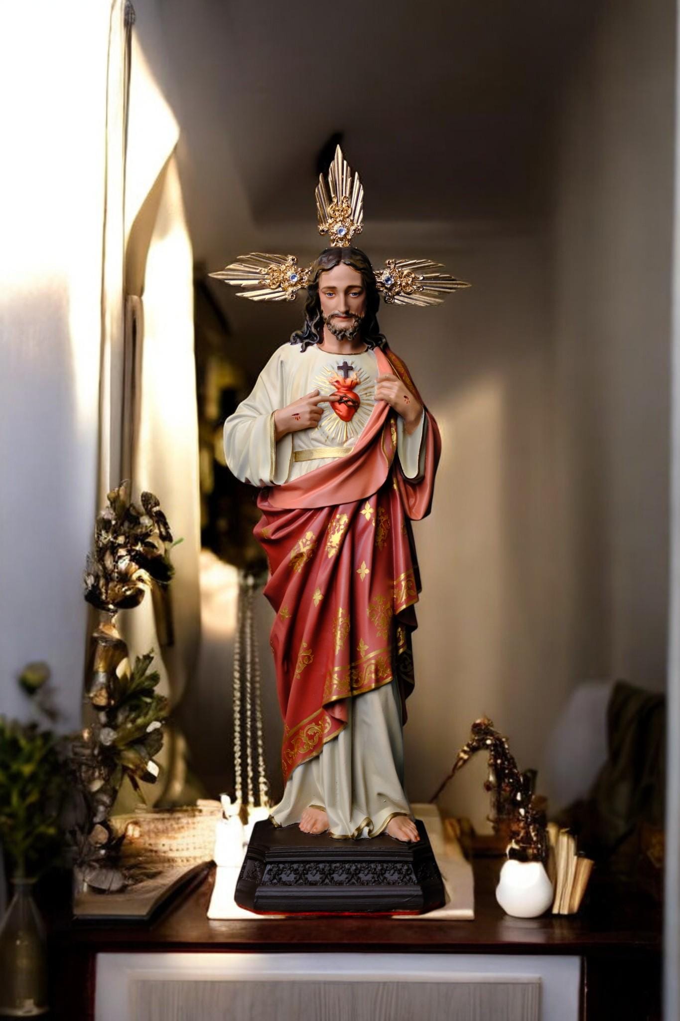 Hand-Painted Sacred Heart of Jesus Statue, Catholic Home Altar Decor, 40cm (etsy image id: 7568914456)