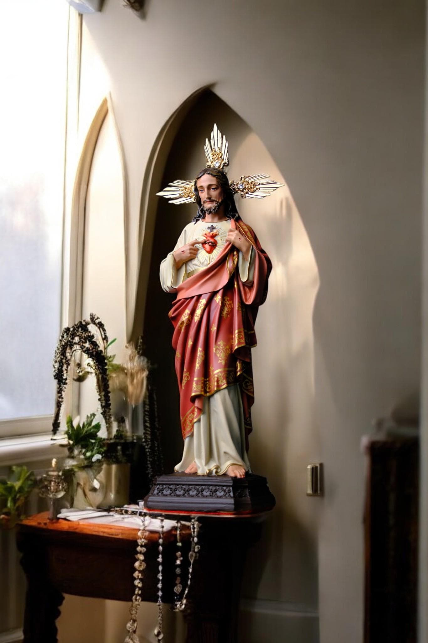 Hand-Painted Sacred Heart of Jesus Statue, Catholic Home Altar Decor, 40cm (etsy image id: 7568915798)