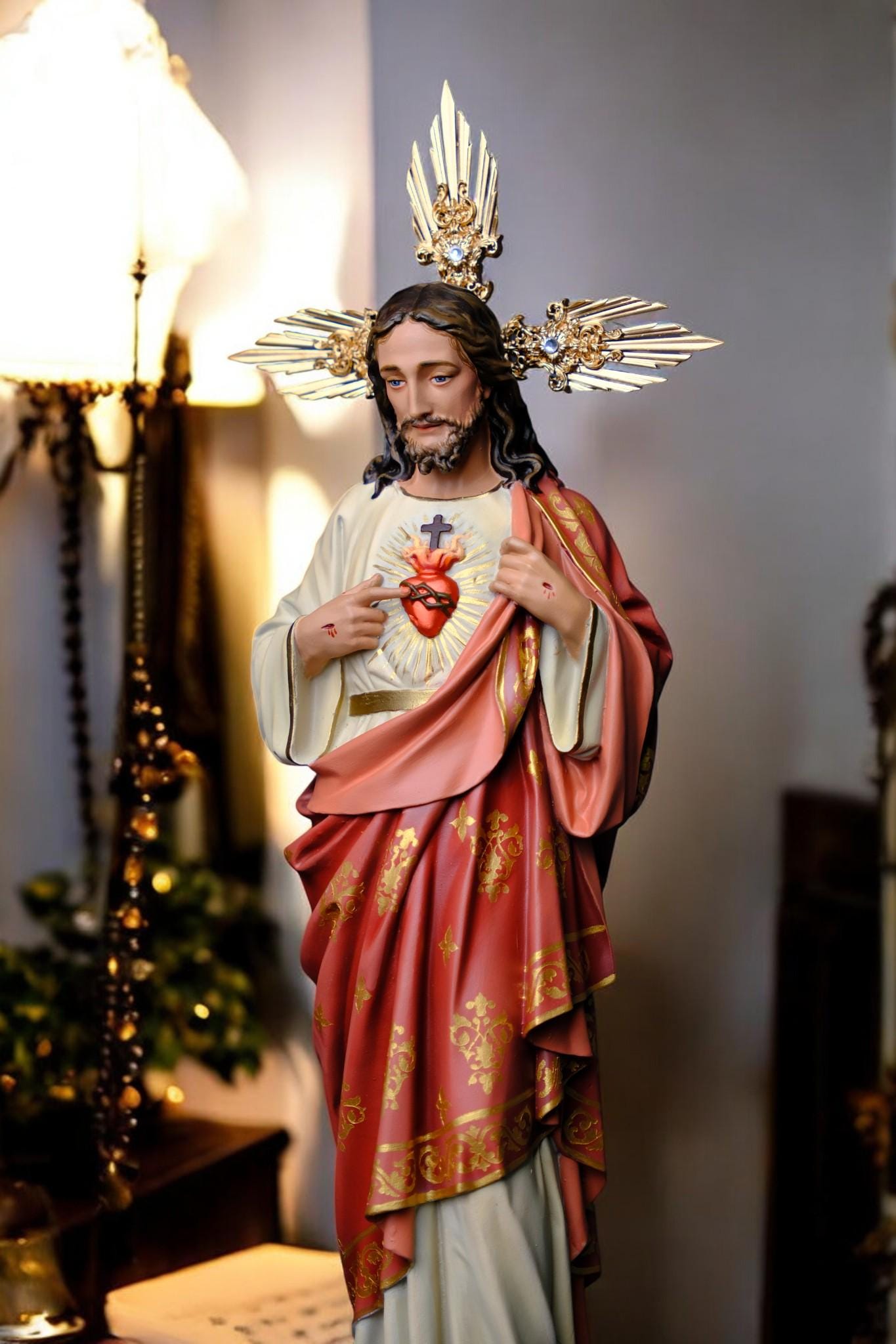 Hand-Painted Sacred Heart of Jesus Statue, Catholic Home Altar Decor, 40cm (etsy image id: 7568922570)