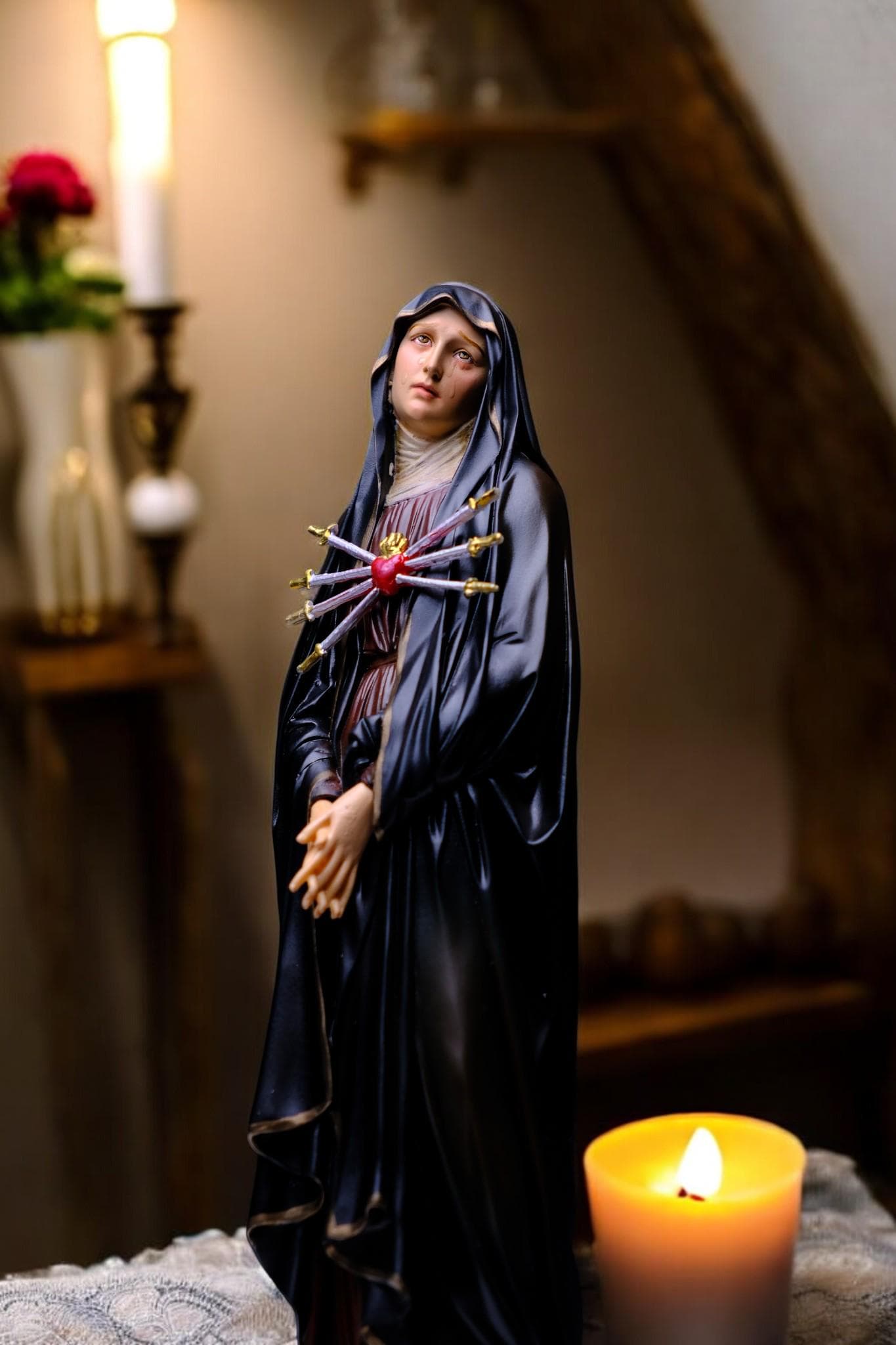 Hand-Painted Our Lady of Sorrows Statue: Catholic Home Decor (11.8 inches __etsy:7571727401