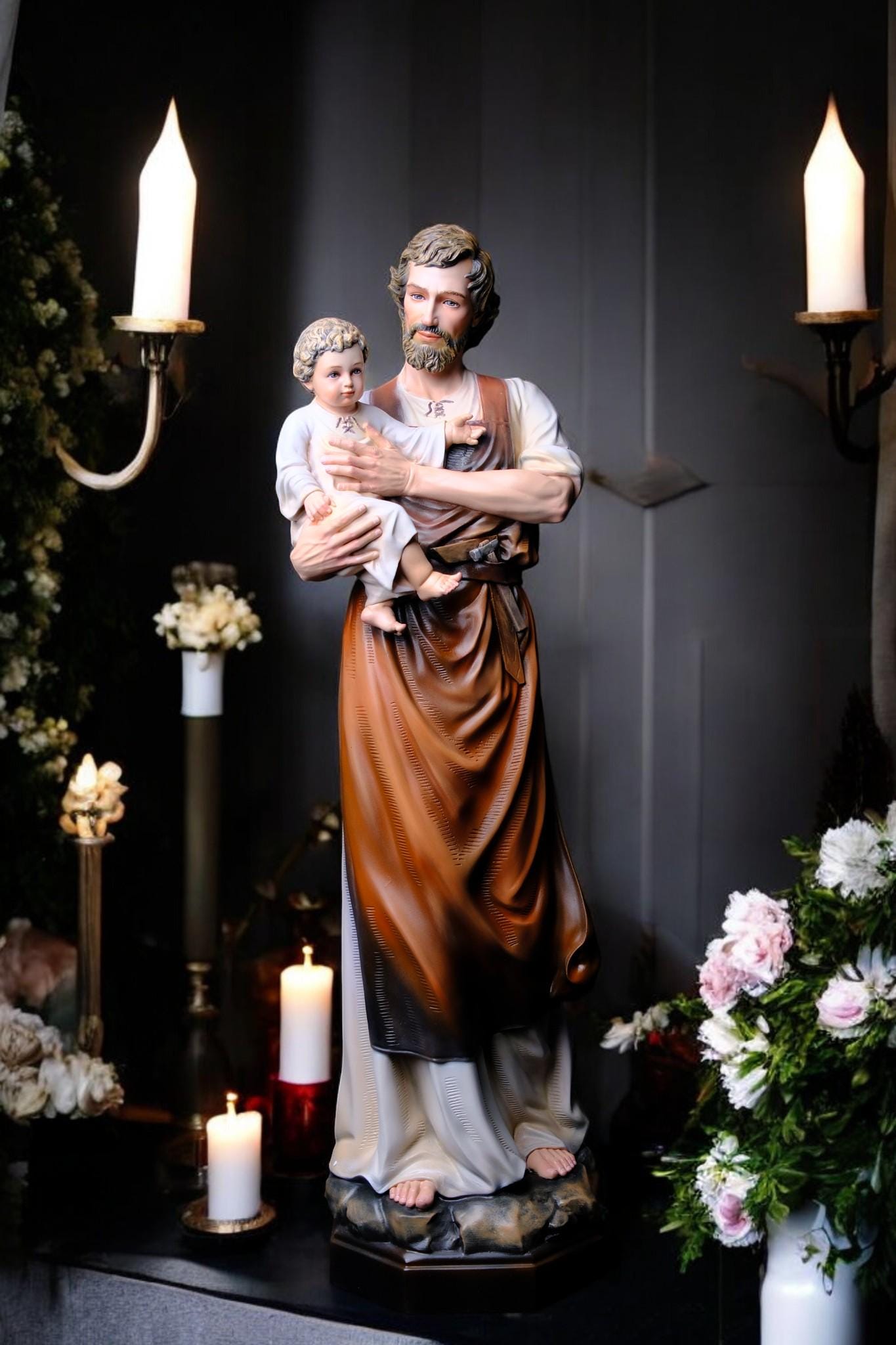 Handmade Saint Joseph and Child Jesus Statue | Hand-Painted Catholic Figurine (53cm) (etsy image id: 7582804542)