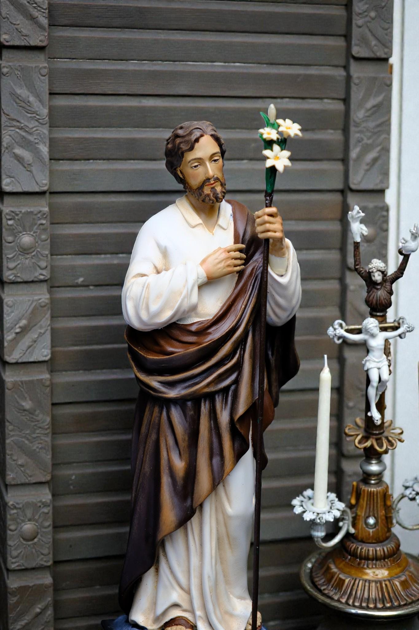 St Joseph Lily Statue 25cm | Hand Painted Catholic Saint Joseph Figurine for Home Altar Prayer Gift Decor __etsy:7585351465