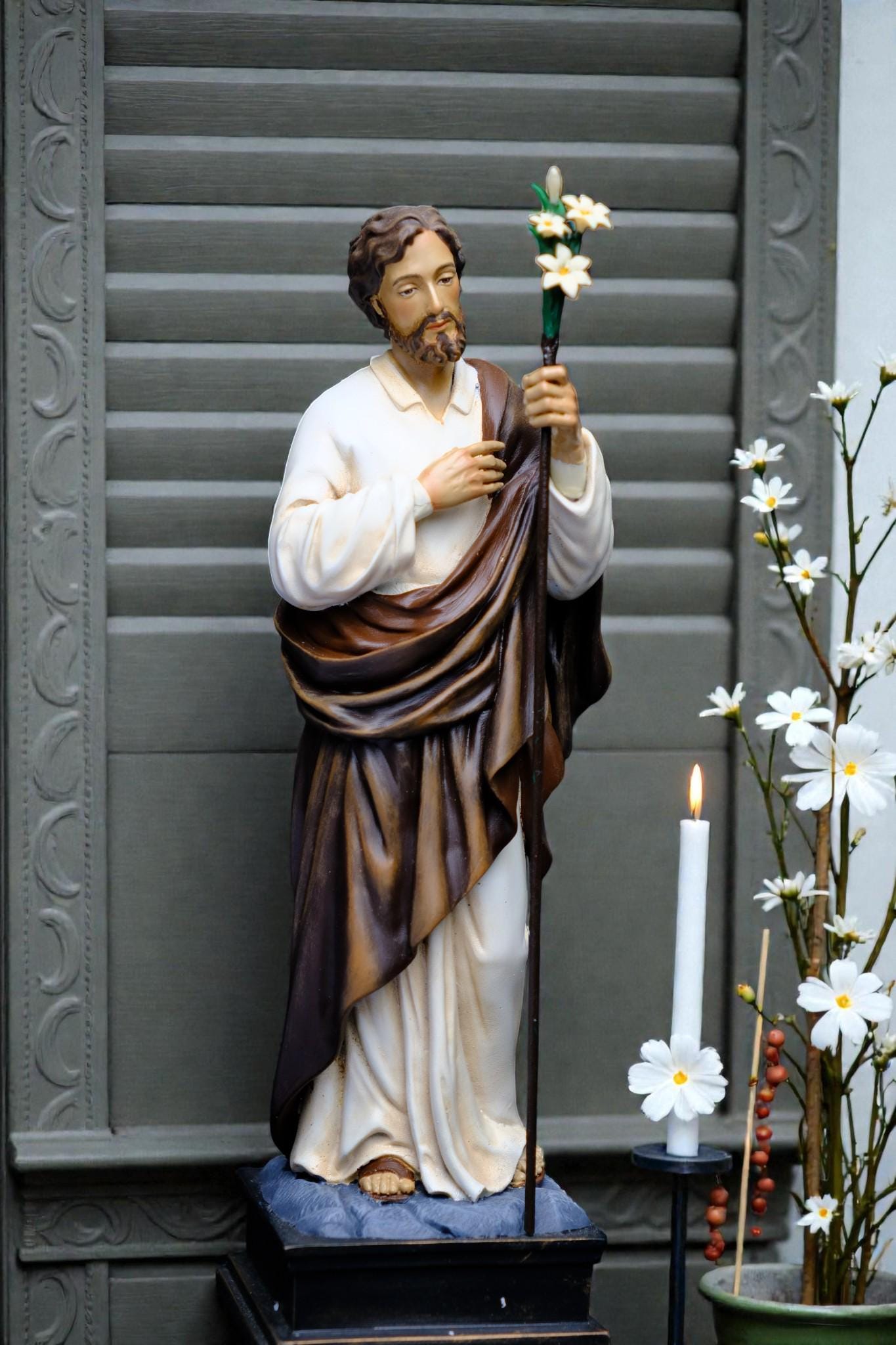 St Joseph Lily Statue 25cm | Hand Painted Catholic Saint Joseph Figurine for Home Altar Prayer Gift Decor __etsy:7585351467